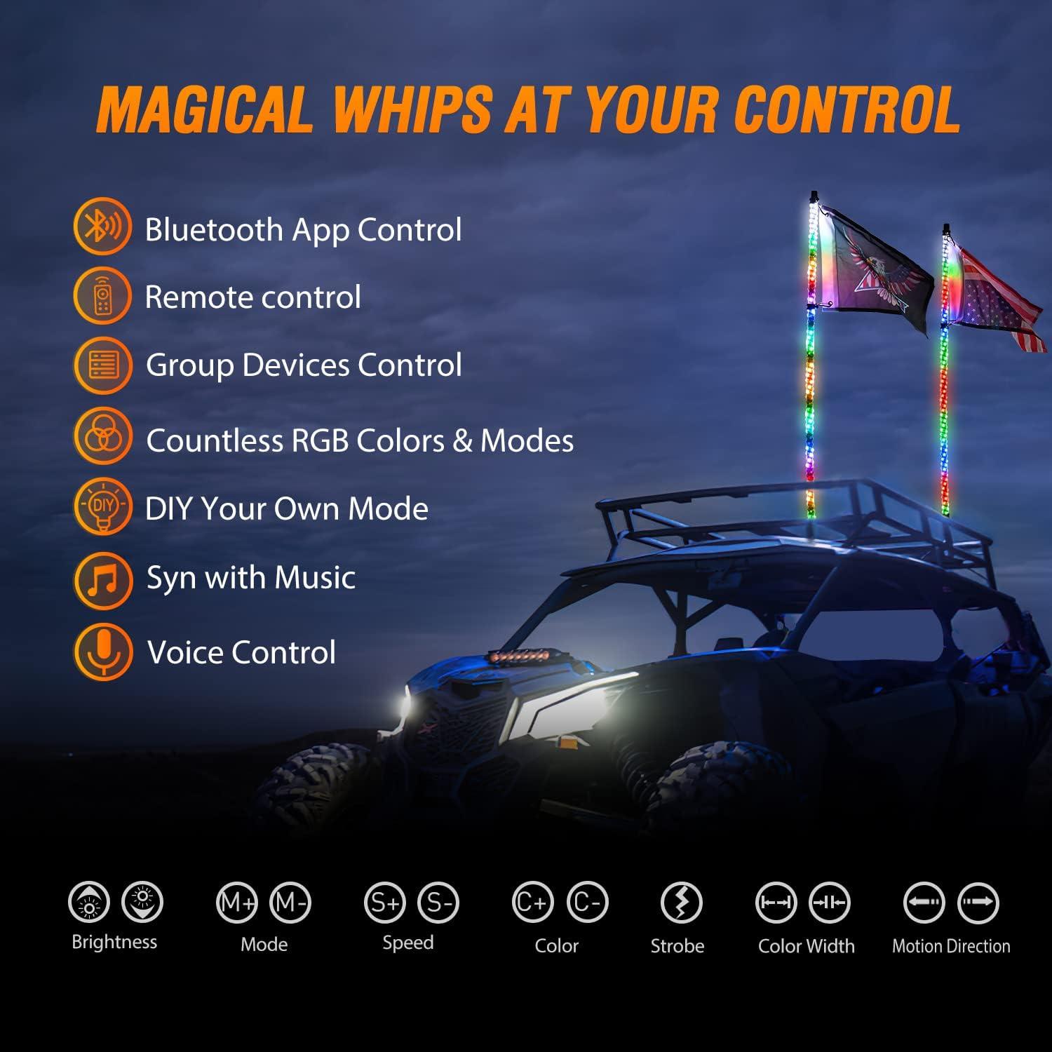 imageNilight 2PCS 2FT RGB LED Whip Light with Extra Stop Turn Reverse Lights Remote ampamp App Control DIY Chasing Patterns Safety Antenna Lighted Whips for ATV UTV Polaris RZR Canam5FT2PCS