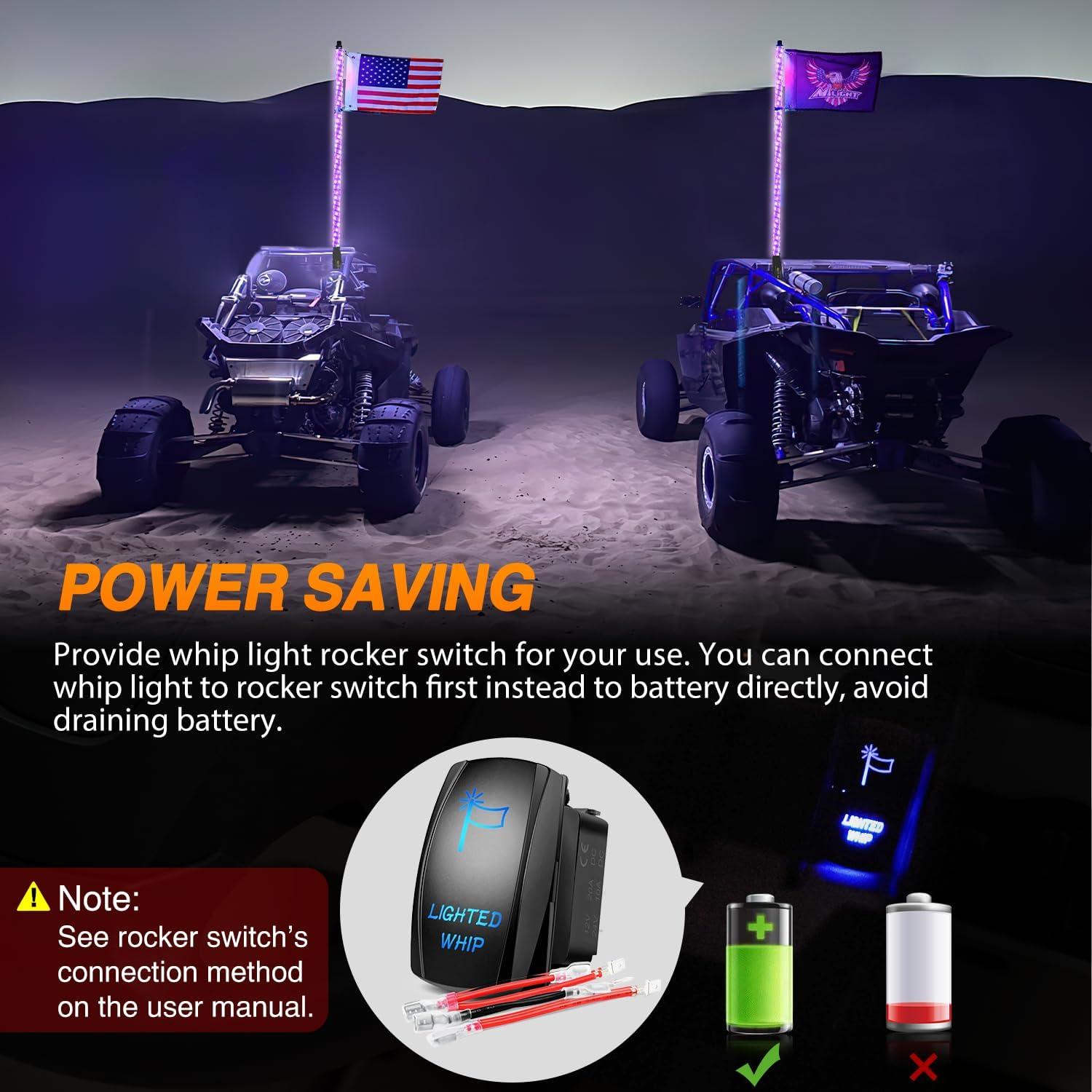 imageNilight 2PCS 2FT RGB LED Whip Light with Extra Stop Turn Reverse Lights Remote ampamp App Control DIY Chasing Patterns Safety Antenna Lighted Whips for ATV UTV Polaris RZR Canam5FT1PC