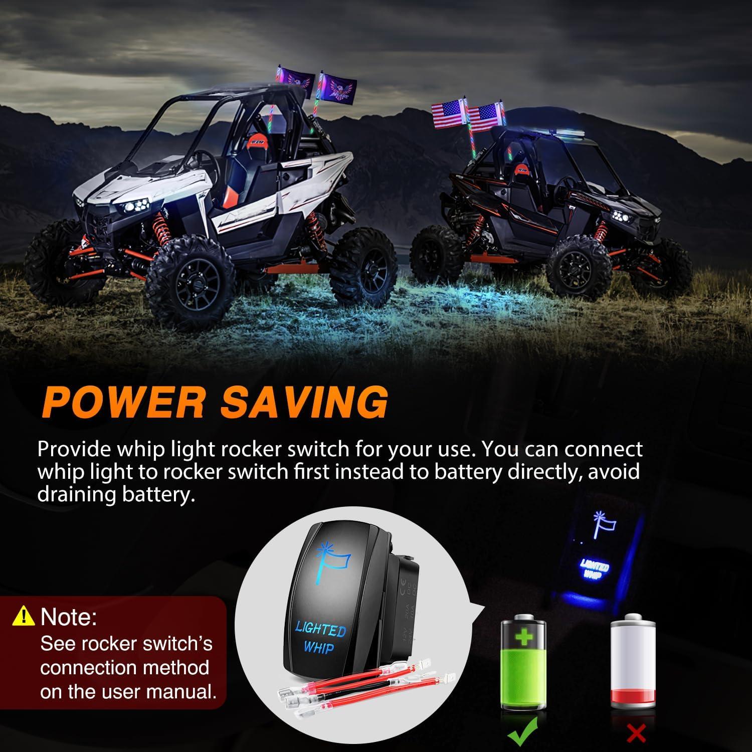 imageNilight 2PCS 2FT RGB LED Whip Light with Extra Stop Turn Reverse Lights Remote ampamp App Control DIY Chasing Patterns Safety Antenna Lighted Whips for ATV UTV Polaris RZR Canam2FT2PCS