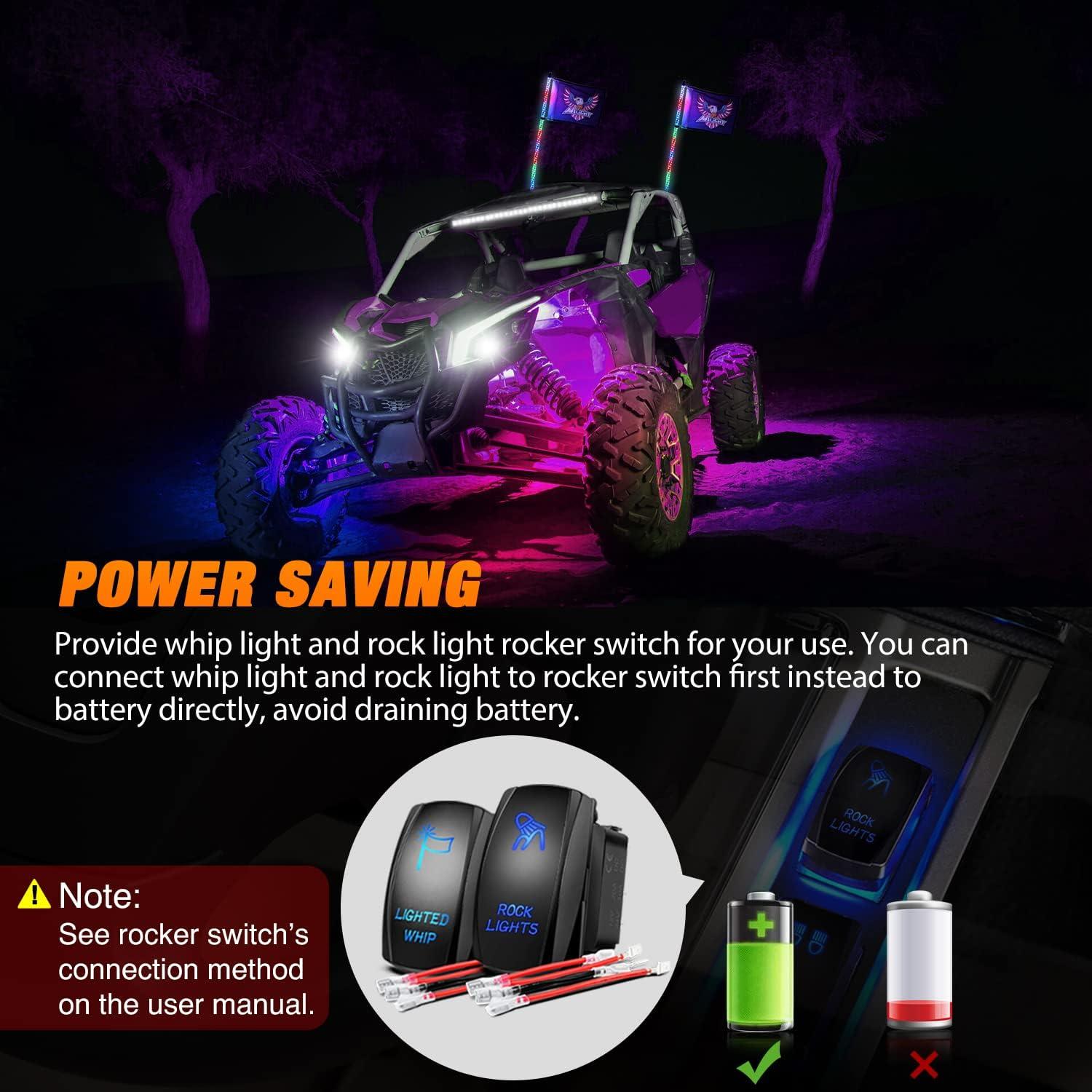 imageNilight 2PCS 2FT RGB LED Whip Light with Extra Stop Turn Reverse Lights Remote ampamp App Control DIY Chasing Patterns Safety Antenna Lighted Whips for ATV UTV Polaris RZR Canam3FT 2Pcs 4Pcs Rock Lights