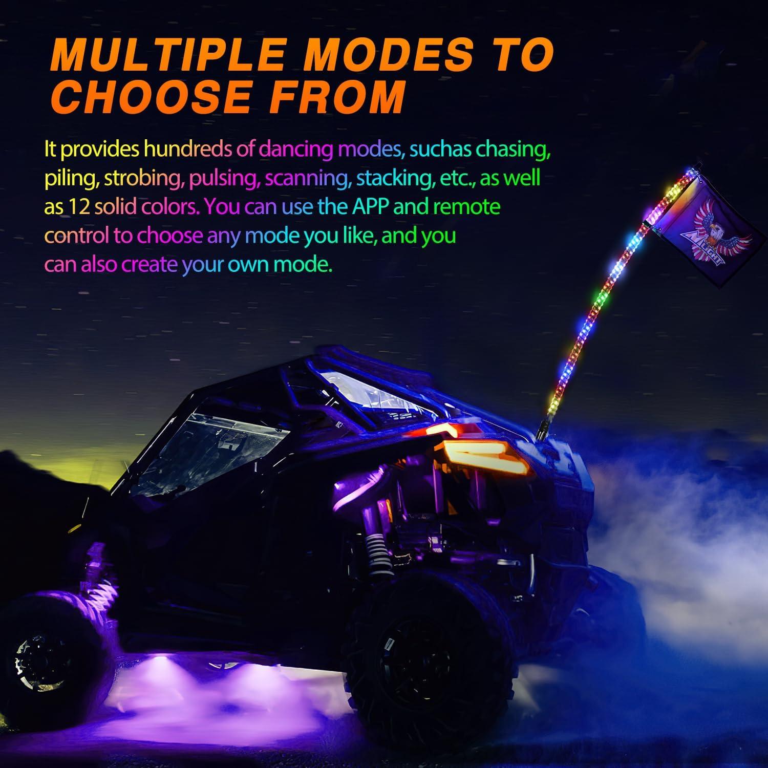 imageNilight 2PCS 2FT RGB LED Whip Light with Extra Stop Turn Reverse Lights Remote ampamp App Control DIY Chasing Patterns Safety Antenna Lighted Whips for ATV UTV Polaris RZR Canam5FT1PC