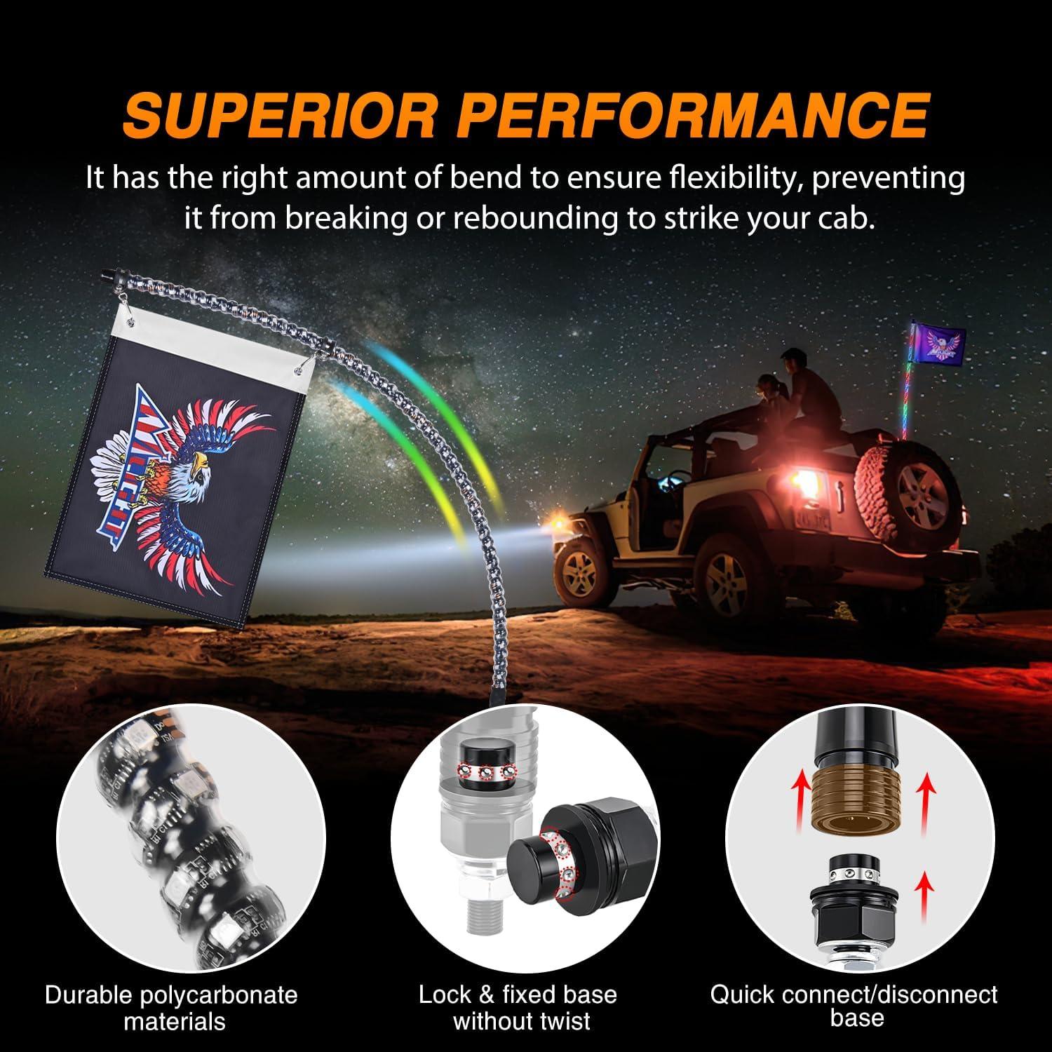 imageNilight 2PCS 2FT RGB LED Whip Light with Extra Stop Turn Reverse Lights Remote ampamp App Control DIY Chasing Patterns Safety Antenna Lighted Whips for ATV UTV Polaris RZR Canam5FT1PC