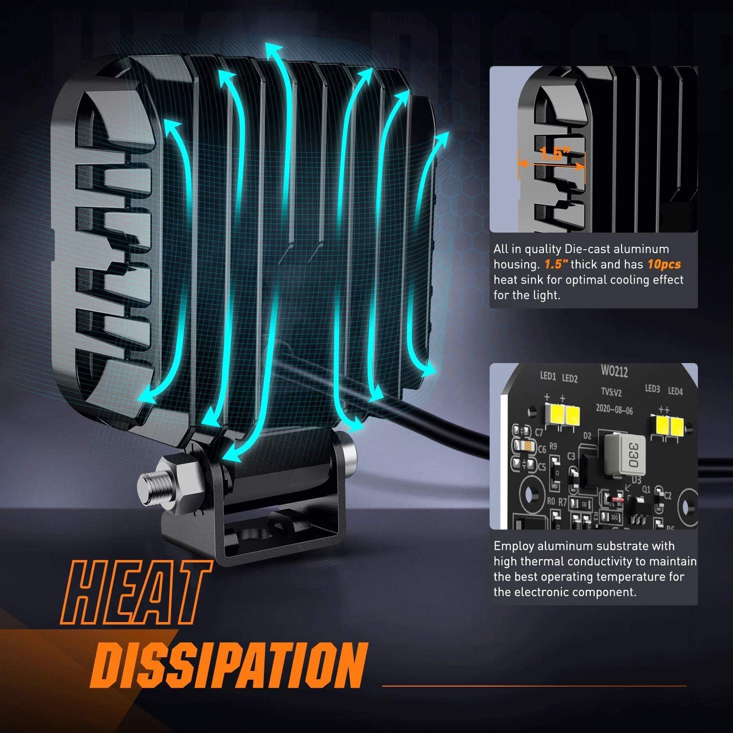 imageNilight 2PCS 3 Inch 15W Amber LED Pods Square Builtin EMC Work Flood Beam for Offroad Lighting Side Light Rear BackUp Light for Tractor Truck Motorcycle Boat ATV UTVLed Pods