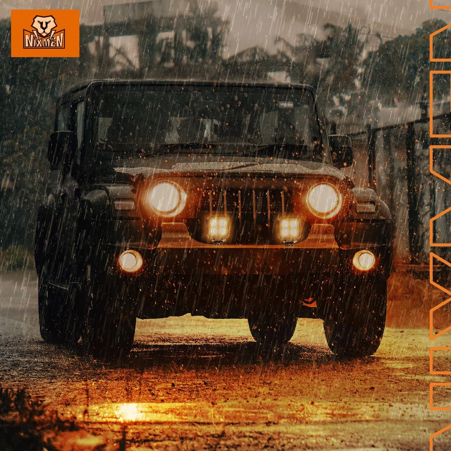 imageNilight 2PCS 3 Inch 15W Amber LED Pods Square Builtin EMC Work Flood Beam for Offroad Lighting Side Light Rear BackUp Light for Tractor Truck Motorcycle Boat ATV UTVAmber Led Pods