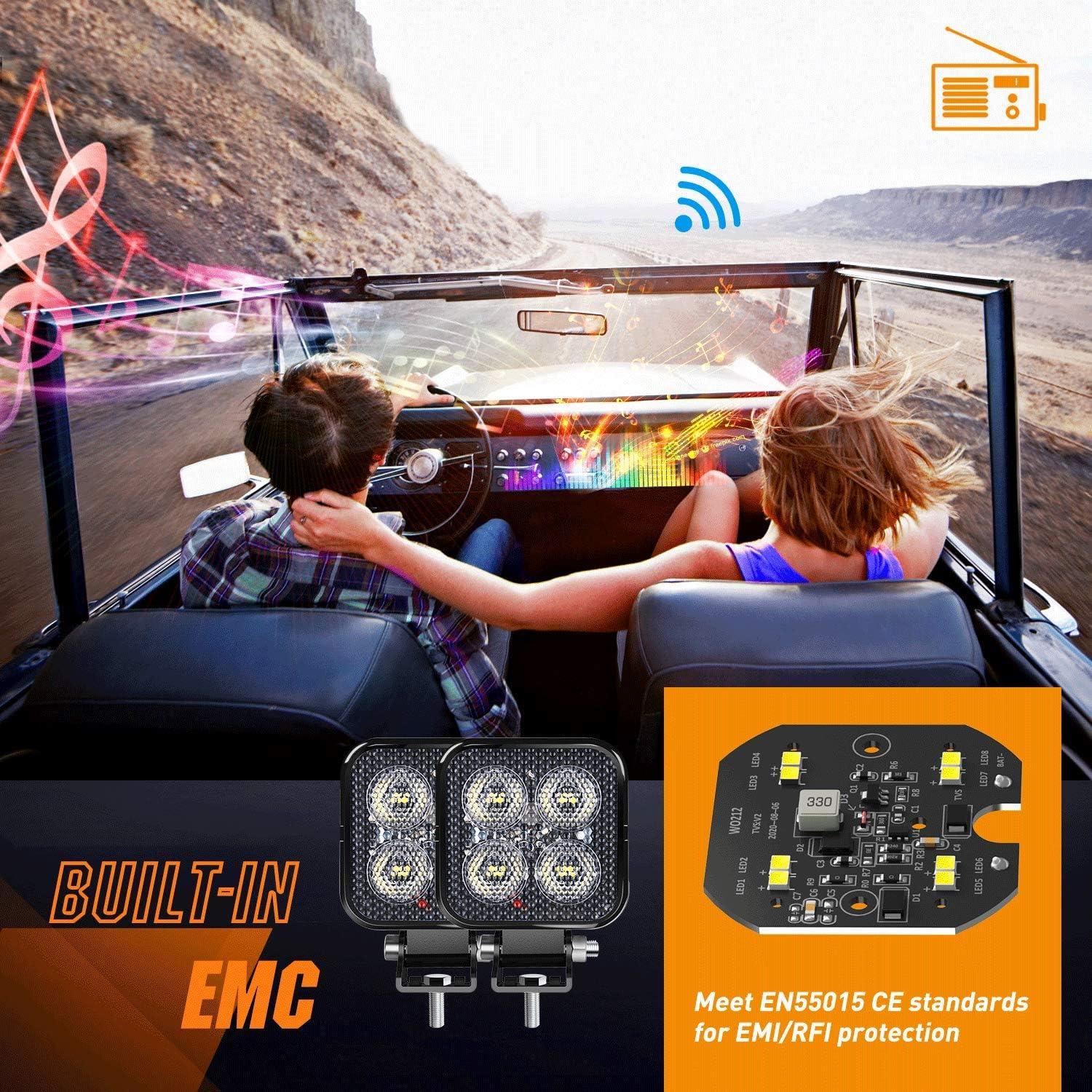 imageNilight 2PCS 3 Inch 15W Amber LED Pods Square Builtin EMC Work Flood Beam for Offroad Lighting Side Light Rear BackUp Light for Tractor Truck Motorcycle Boat ATV UTVLed Pods