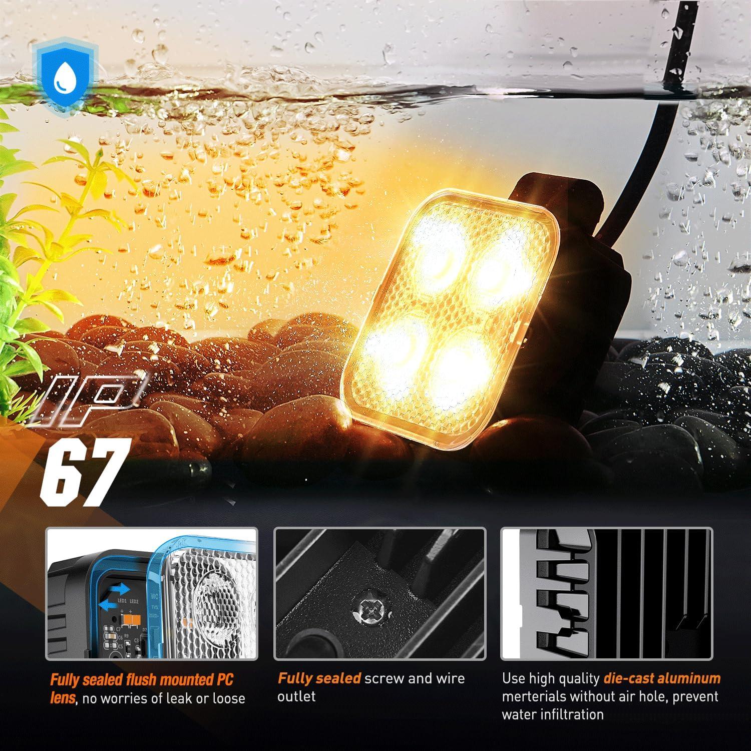 imageNilight 2PCS 3 Inch 15W Amber LED Pods Square Builtin EMC Work Flood Beam for Offroad Lighting Side Light Rear BackUp Light for Tractor Truck Motorcycle Boat ATV UTVAmber Led Pods