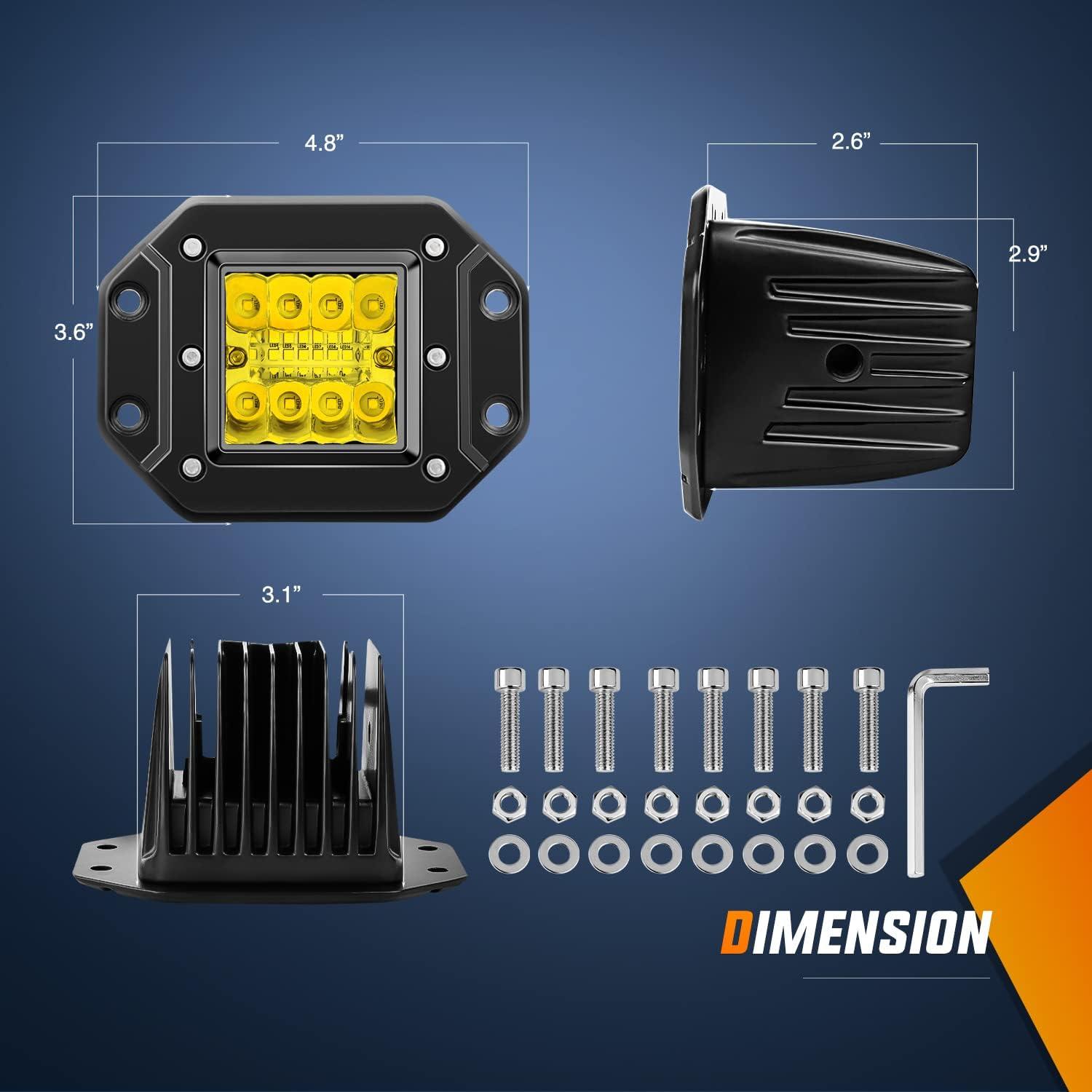 imageNilight 2PCS 42W Flush Mount Amber LED Light Pods Upgraded Spot Flood Combo Beam Driving Light LED Work Light with 16AWG Wiring Harness Kit2 LeadsAmber