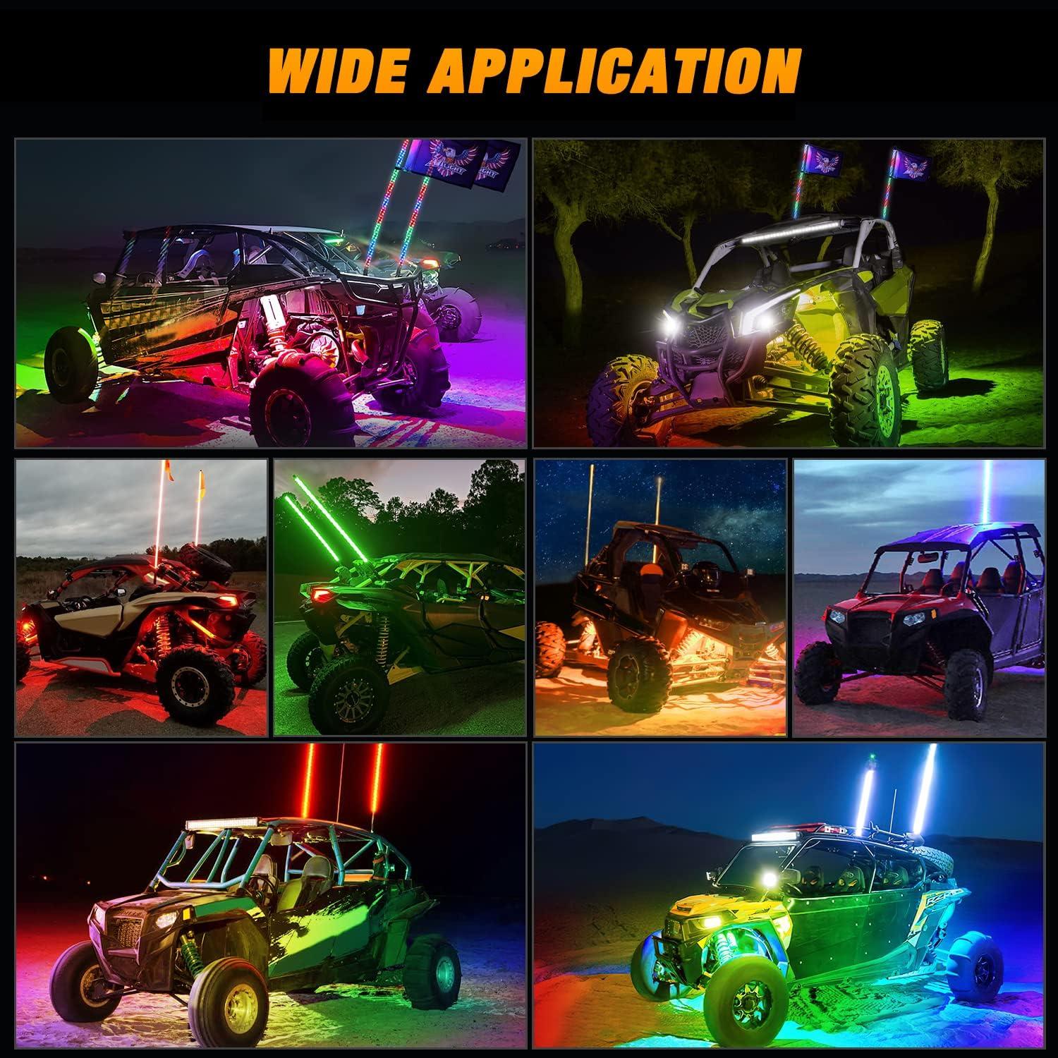 imageNilight 2PCS 4FT RGB LED Whip Light and 8 PCS Rock Lights Combo Remote ampamp App Control wDIY Chasing Patterns Stop Turn Reverse Safety Antenna Lighted Whips for ATV UTV3FT 2Pcs 4Pcs Rock Lights