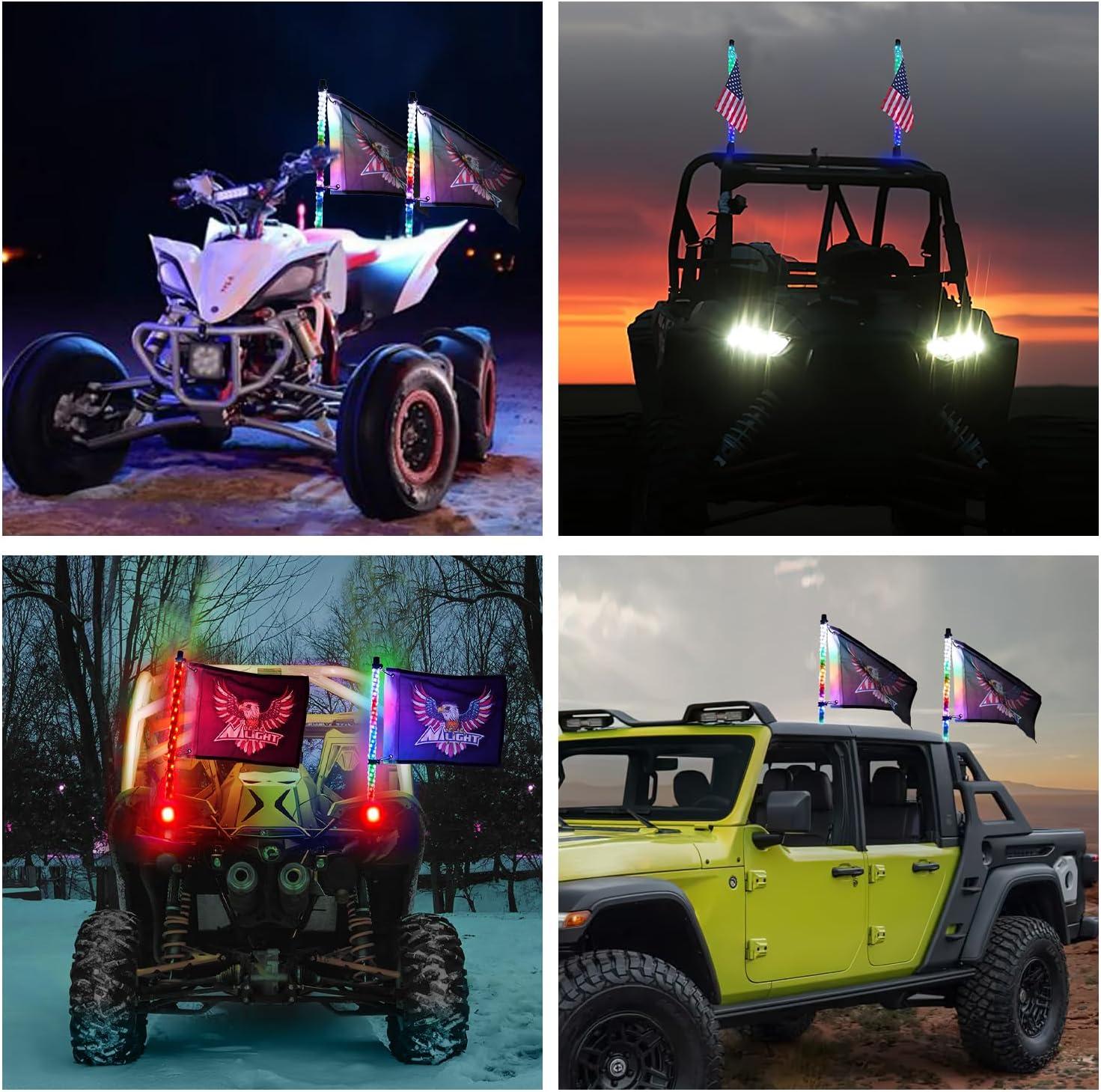 imageNilight 2PCS 4FT RGB LED Whip Light and 8 PCS Rock Lights Combo Remote ampamp App Control wDIY Chasing Patterns Stop Turn Reverse Safety Antenna Lighted Whips for ATV UTV2FT2PCS