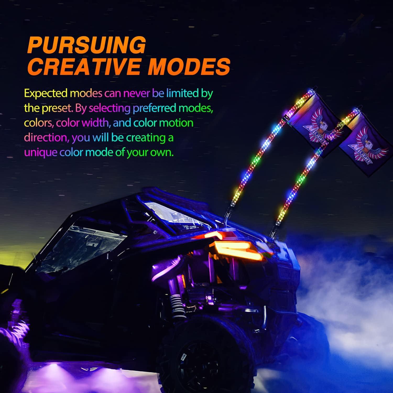 imageNilight 2PCS 4FT RGB LED Whip Light and 8 PCS Rock Lights Combo Remote ampamp App Control wDIY Chasing Patterns Stop Turn Reverse Safety Antenna Lighted Whips for ATV UTV5FT2PCS