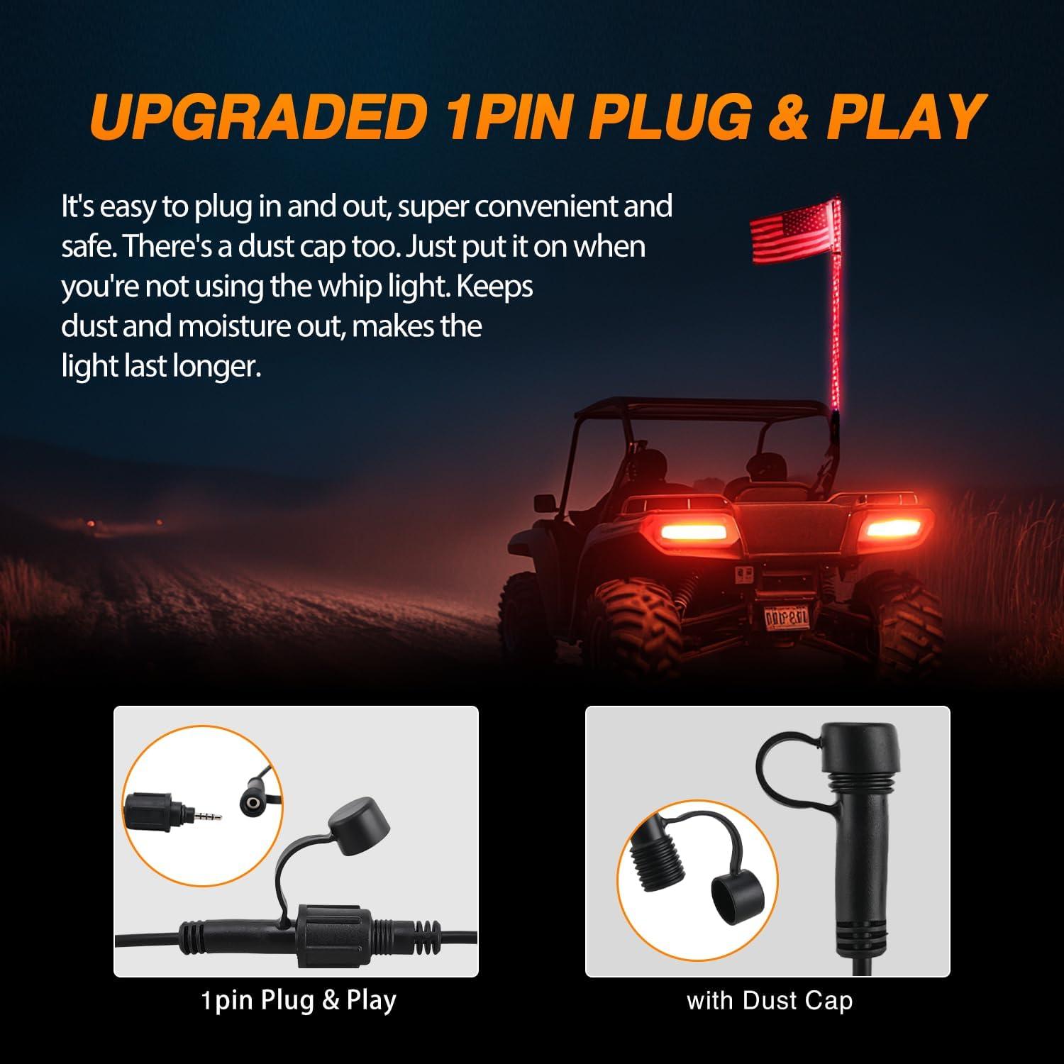 imageNilight 2PCS 4FT RGB LED Whip Light and 8 PCS Rock Lights Combo Remote ampamp App Control wDIY Chasing Patterns Stop Turn Reverse Safety Antenna Lighted Whips for ATV UTV5FT1PC