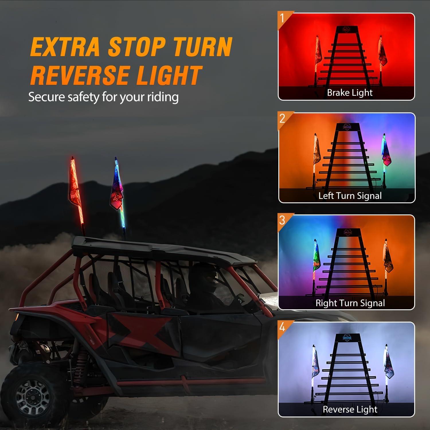 imageNilight 2PCS 4FT RGB LED Whip Light and 8 PCS Rock Lights Combo Remote ampamp App Control wDIY Chasing Patterns Stop Turn Reverse Safety Antenna Lighted Whips for ATV UTV2FT2PCS