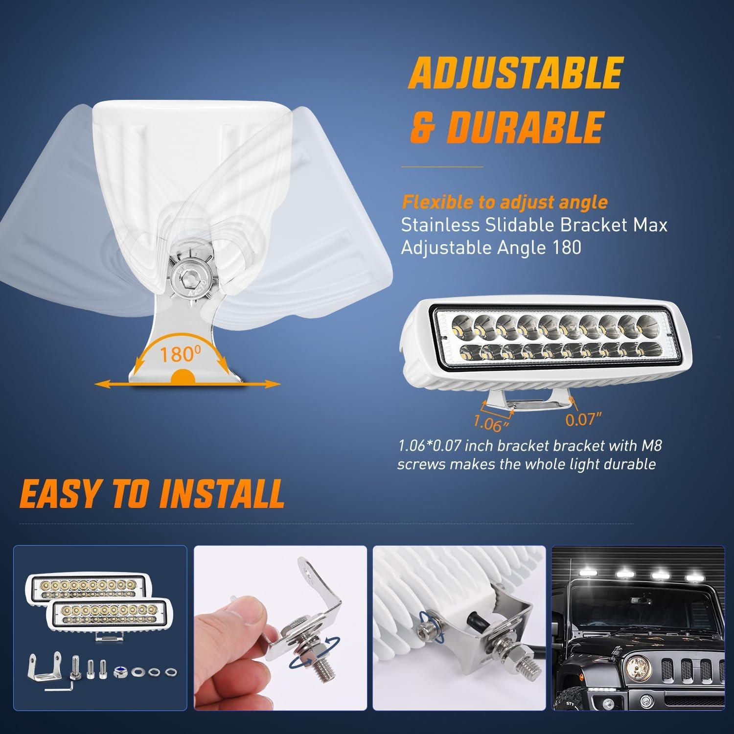 imageNilight 2PCS Led Pods 6 Inch 60W Spot Light Bar 3000LM Driving Fog Off Road Lights 12V24V for Trucks Jeep UTV ATV Marine Boat Golf Cart TrailerWhite Shell White Lights