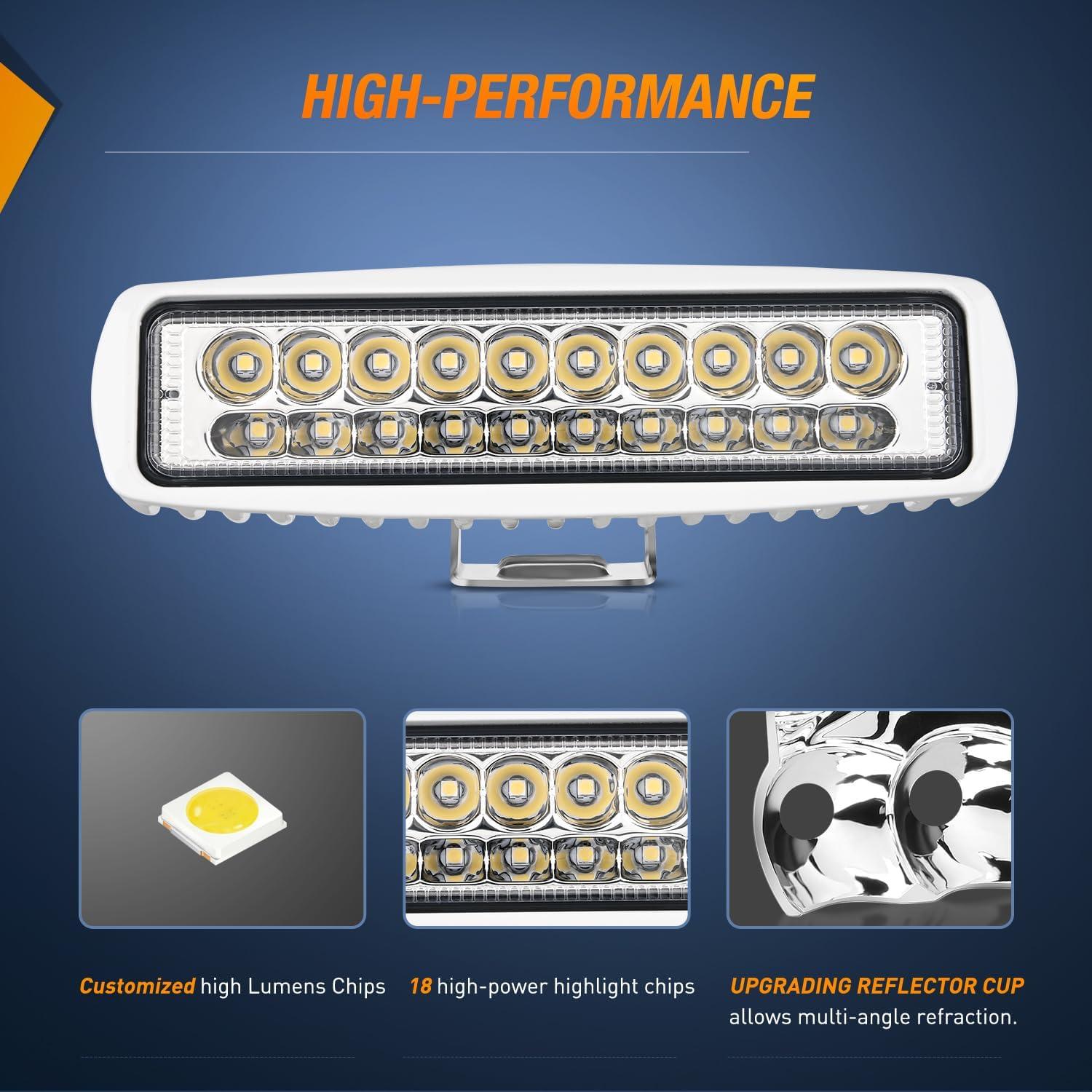 imageNilight 2PCS Led Pods 6 Inch 60W Spot Light Bar 3000LM Driving Fog Off Road Lights 12V24V for Trucks Jeep UTV ATV Marine Boat Golf Cart TrailerWhite Shell White Lights