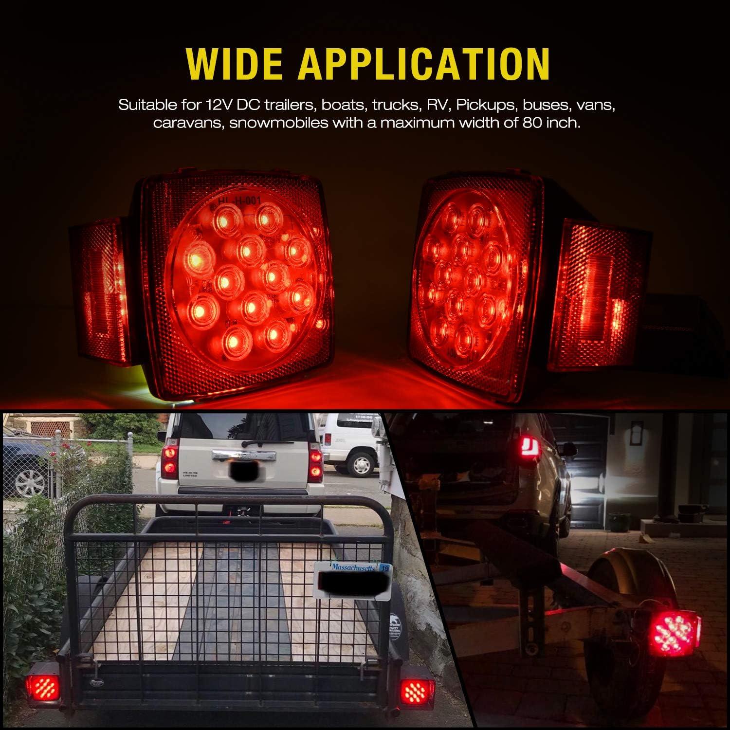 imageNilight 2PCS Square LED Trailer Light Kit Low Profile Submersible IP68 Stop Turn Tail Side Marker License Lamps for 12V Utility Boat Camper RV Trucks Marine SnowmobileTrailer Light