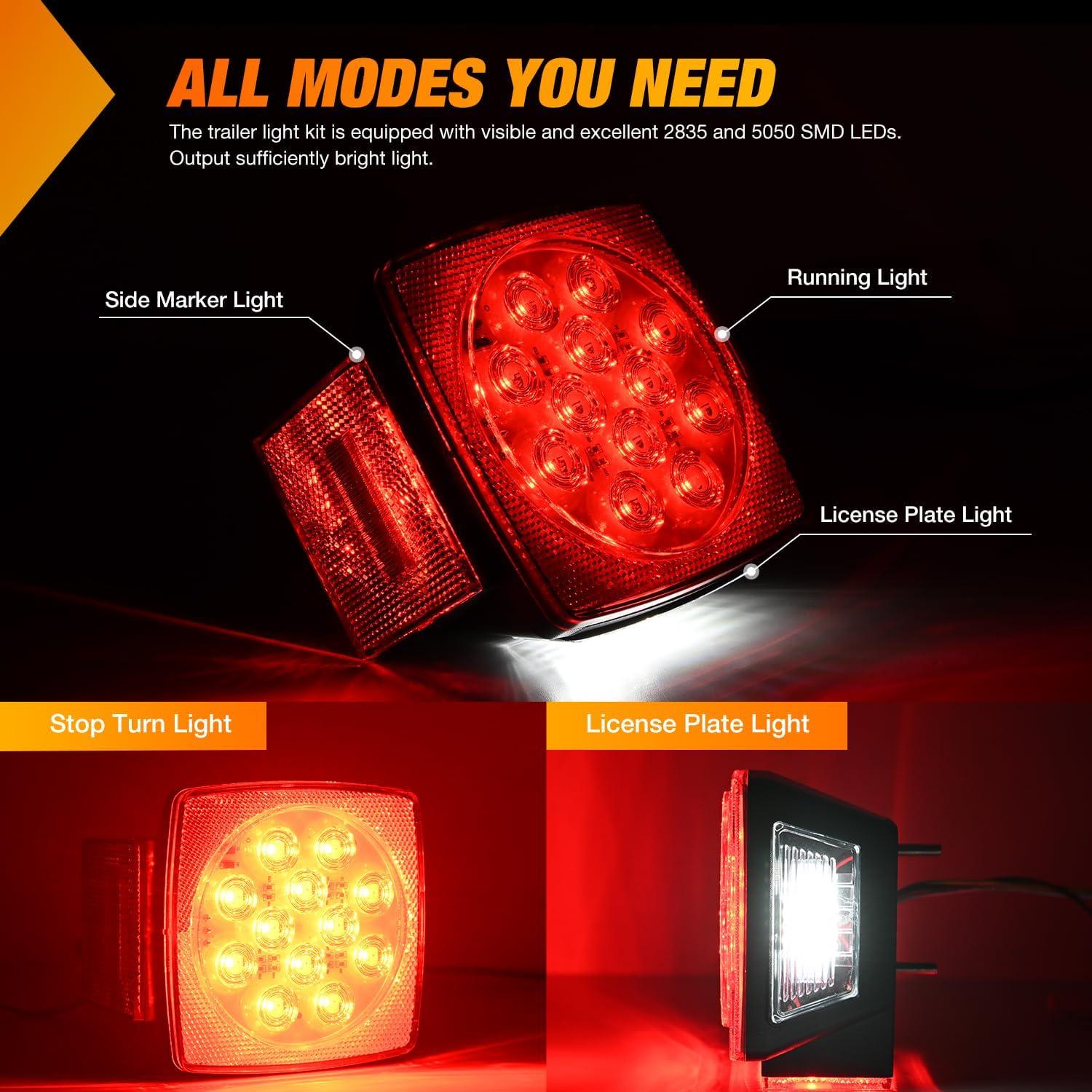 imageNilight 2PCS Square LED Trailer Light Kit Low Profile Submersible IP68 Stop Turn Tail Side Marker License Lamps for 12V Utility Boat Camper RV Trucks Marine Snowmobile2Pcs Trailer Light wbox