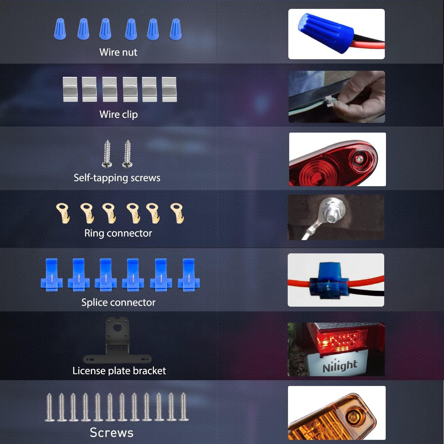 imageNilight 2PCS Square LED Trailer Light Kit Low Profile Submersible IP68 Stop Turn Tail Side Marker License Lamps for 12V Utility Boat Camper RV Trucks Marine SnowmobileTrailer Light Bundle Kit