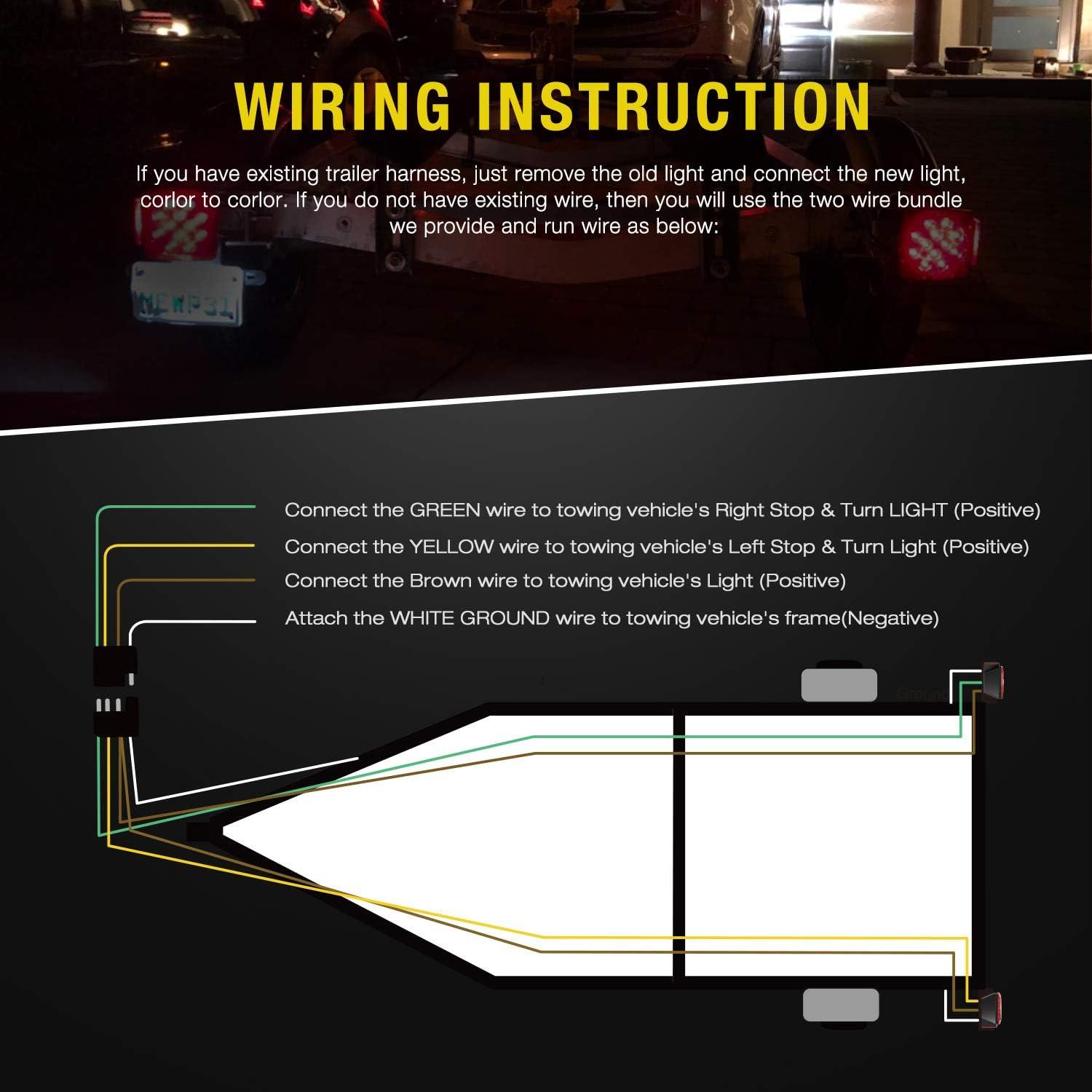 imageNilight 2PCS Square LED Trailer Light Kit Low Profile Submersible IP68 Stop Turn Tail Side Marker License Lamps for 12V Utility Boat Camper RV Trucks Marine SnowmobileTrailer Light