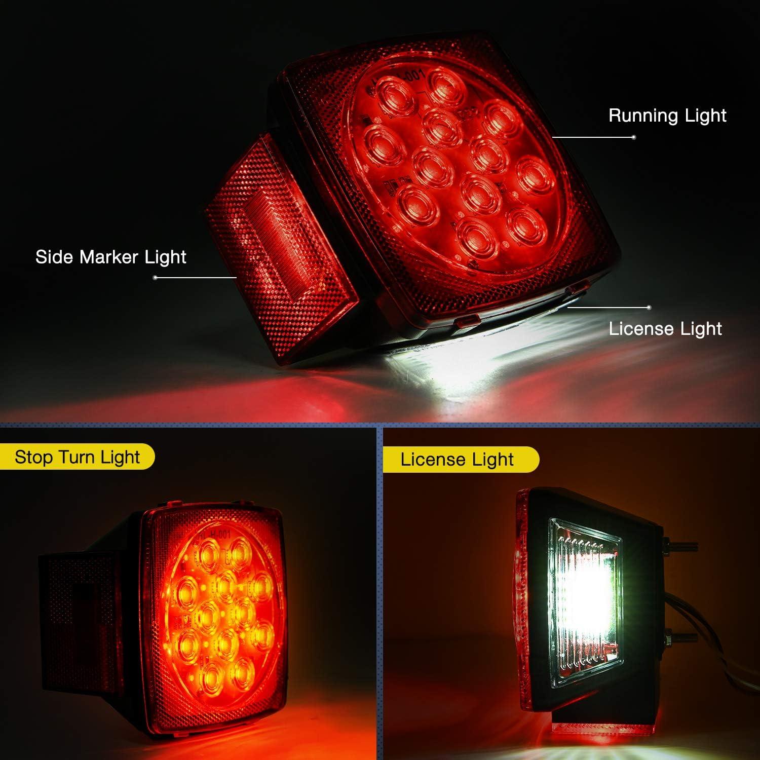 imageNilight 2PCS Square LED Trailer Light Kit Low Profile Submersible IP68 Stop Turn Tail Side Marker License Lamps for 12V Utility Boat Camper RV Trucks Marine SnowmobileTrailer Light