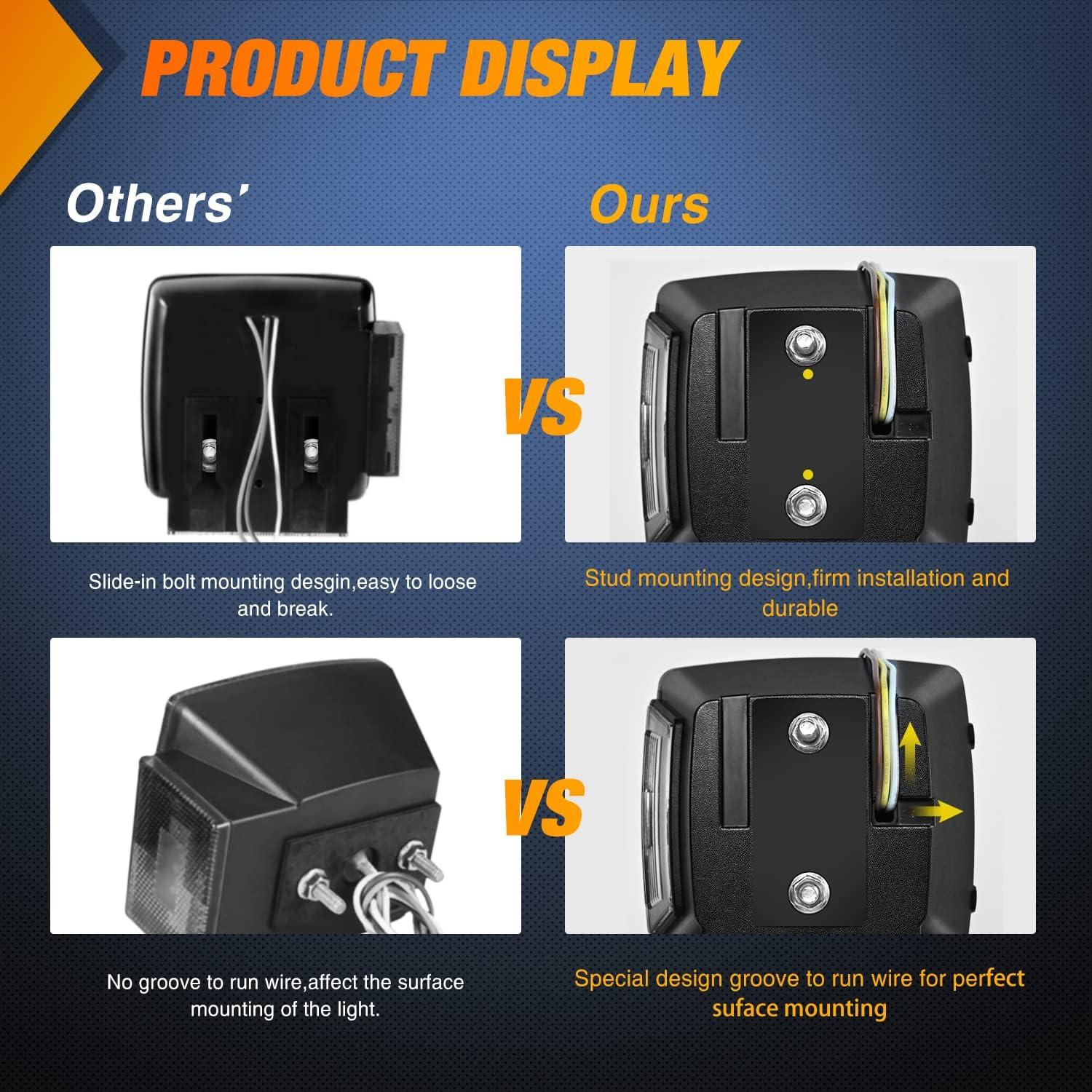 imageNilight 2PCS Square LED Trailer Light Kit Low Profile Submersible IP68 Stop Turn Tail Side Marker License Lamps for 12V Utility Boat Camper RV Trucks Marine SnowmobileTrailer Light Bundle Kit