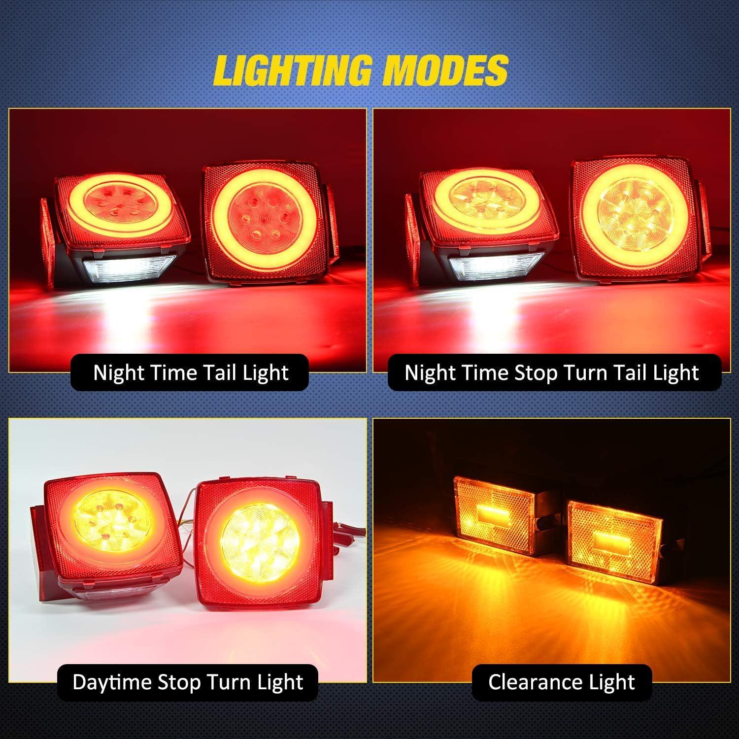 imageNilight 2PCS Square LED Trailer Light Kit Low Profile Submersible IP68 Stop Turn Tail Side Marker License Lamps for 12V Utility Boat Camper RV Trucks Marine SnowmobileHalo Glow Trailer Light Kit