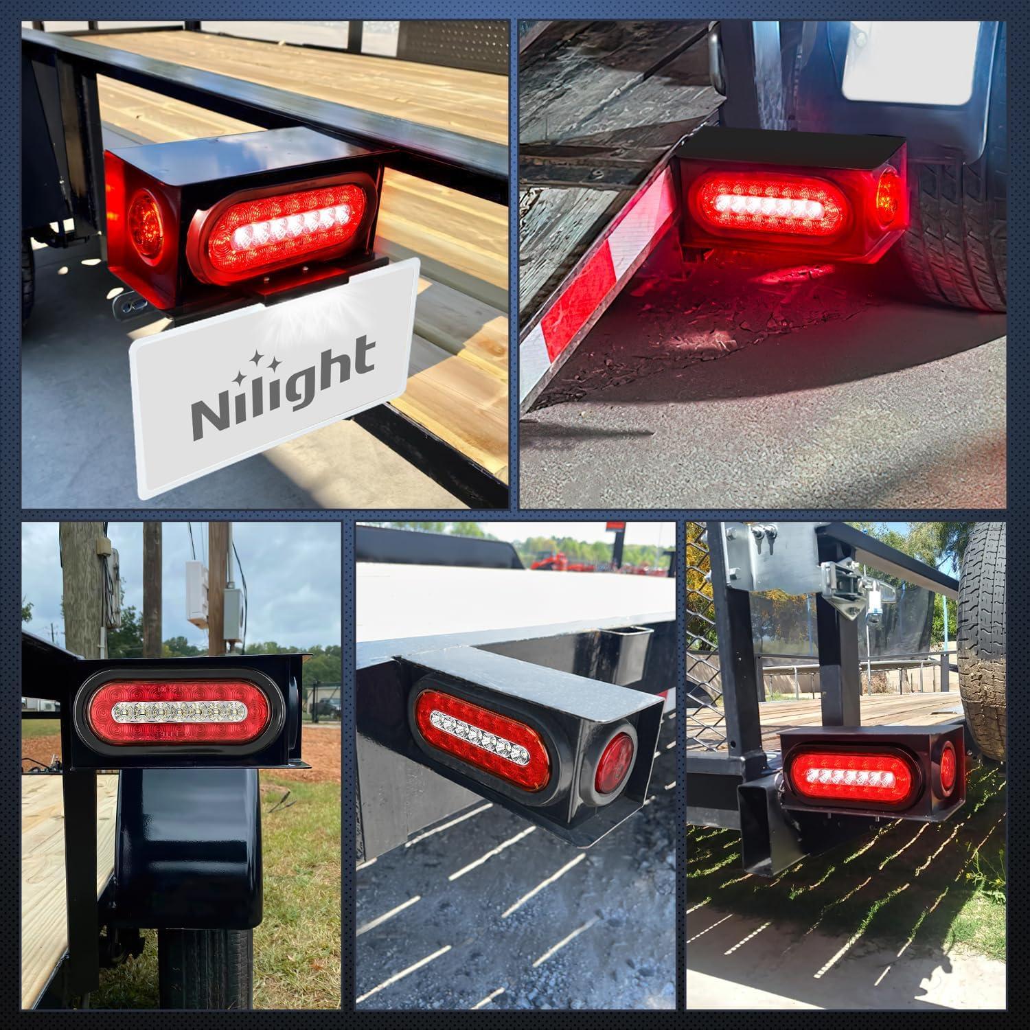 imageNilight 2PCS Steel Trailer Light Boxes Housing Kit w6Inch Oval Red LED Trailer Tail Lights 2 Inch Round Red LED Side Marker Lights wGrommet Plugs Wire connectorsRed White Oval Red Marker Trailer Light Box