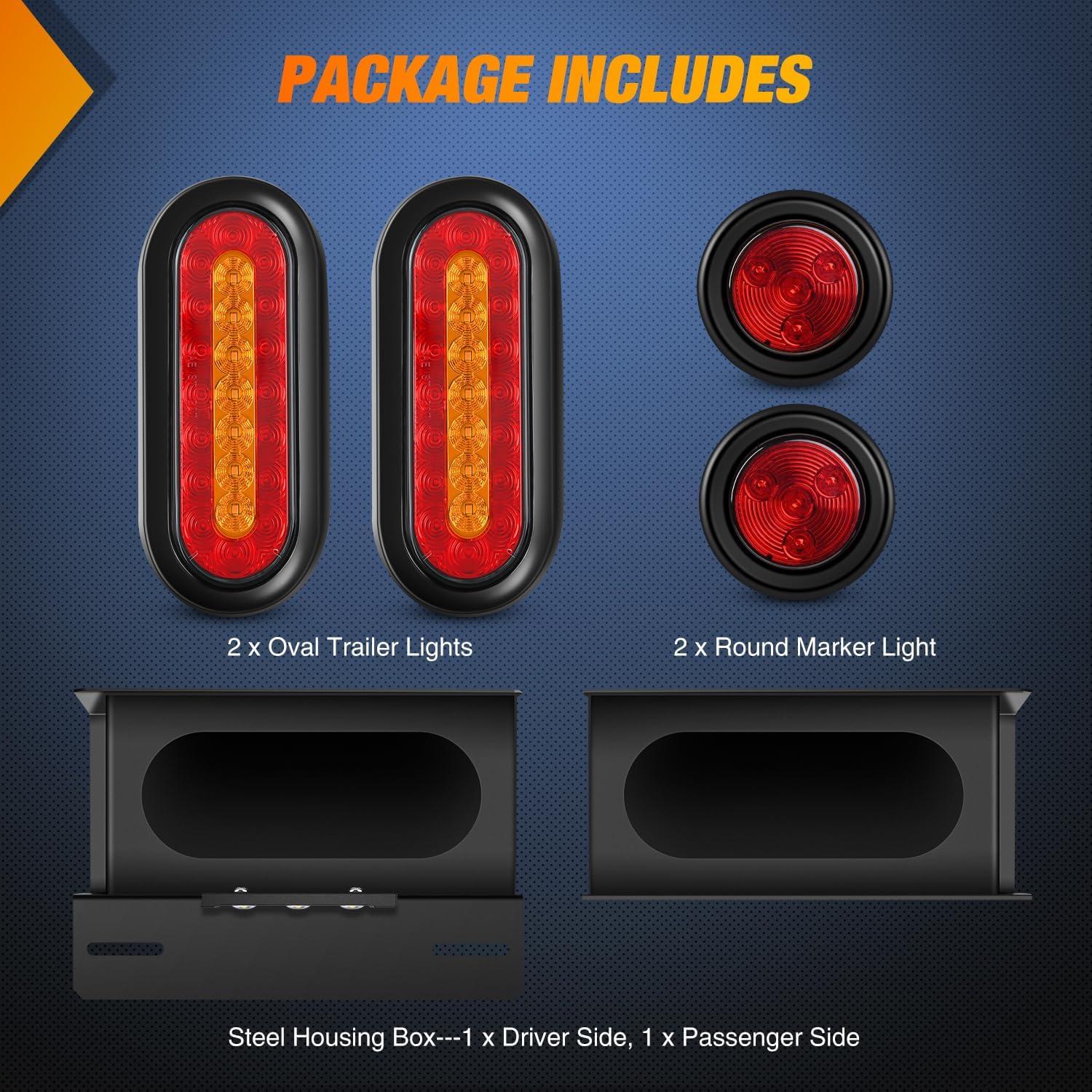imageNilight 2PCS Steel Trailer Light Boxes Housing Kit w6Inch Oval Red LED Trailer Tail Lights 2 Inch Round Red LED Side Marker Lights wGrommet Plugs Wire connectorsRed Amber Oval Red Marker Trailer Light Box