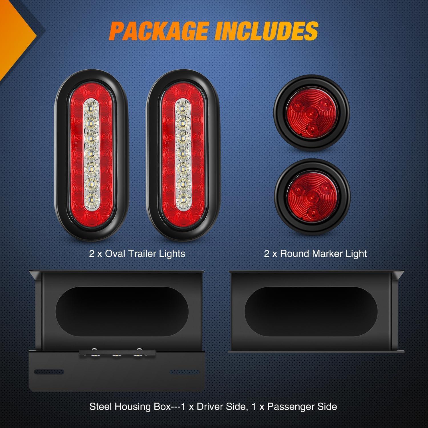 imageNilight 2PCS Steel Trailer Light Boxes Housing Kit w6Inch Oval Red LED Trailer Tail Lights 2 Inch Round Red LED Side Marker Lights wGrommet Plugs Wire connectorsRed White Oval Red Marker Trailer Light Box