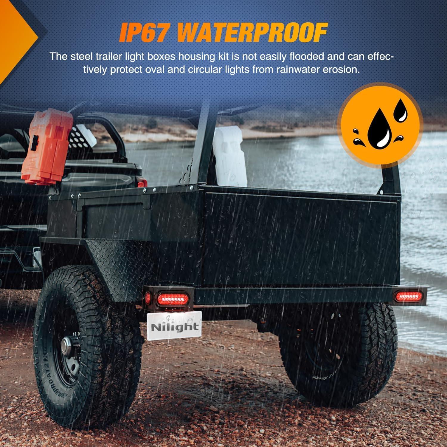 imageNilight 2PCS Steel Trailer Light Boxes Housing Kit w6Inch Oval Red LED Trailer Tail Lights 2 Inch Round Red LED Side Marker Lights wGrommet Plugs Wire connectorsRed White Oval Red Marker Trailer Light Box