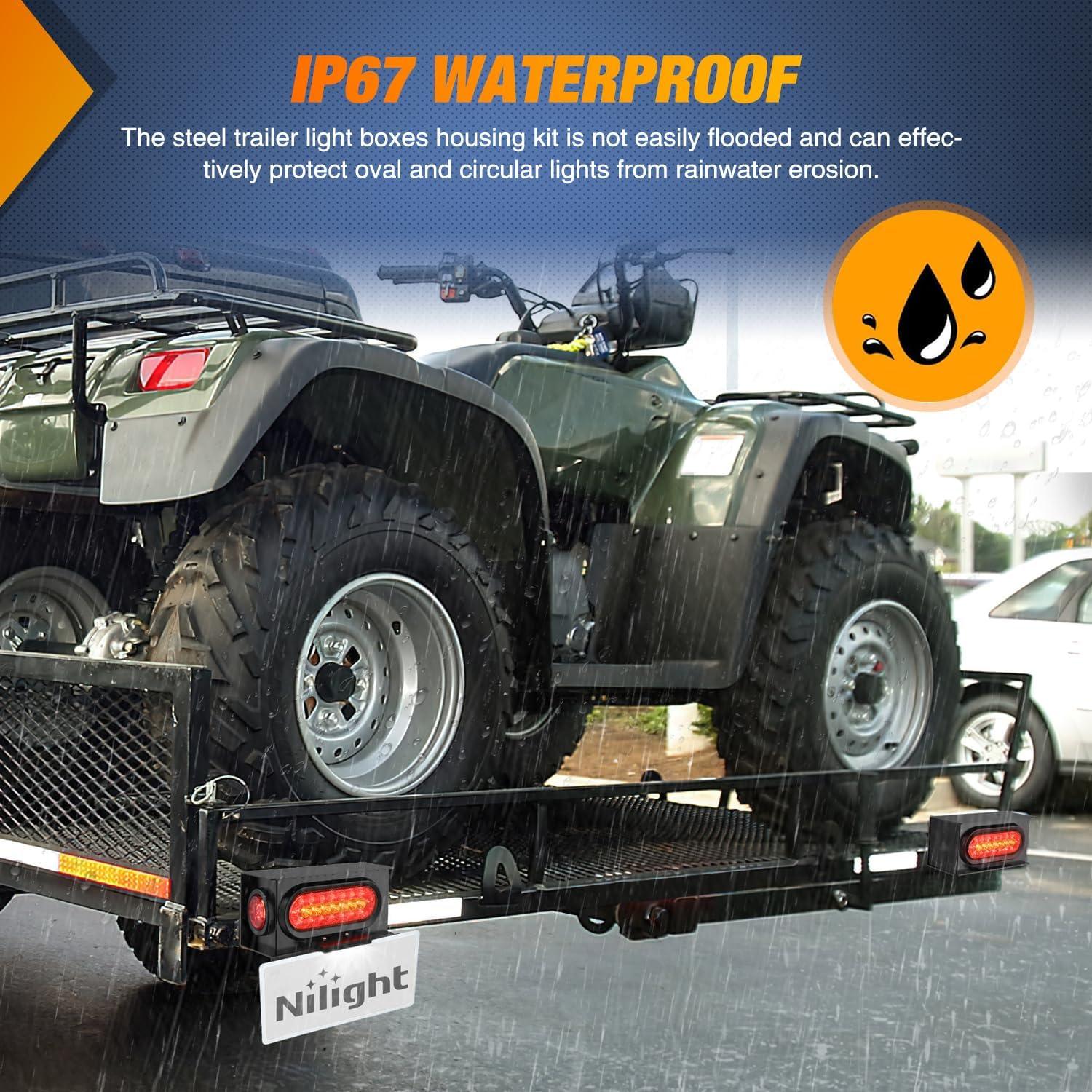 imageNilight 2PCS Steel Trailer Light Boxes Housing Kit w6Inch Oval Red LED Trailer Tail Lights 2 Inch Round Red LED Side Marker Lights wGrommet Plugs Wire connectorsRed Amber Oval Red Marker Trailer Light Box