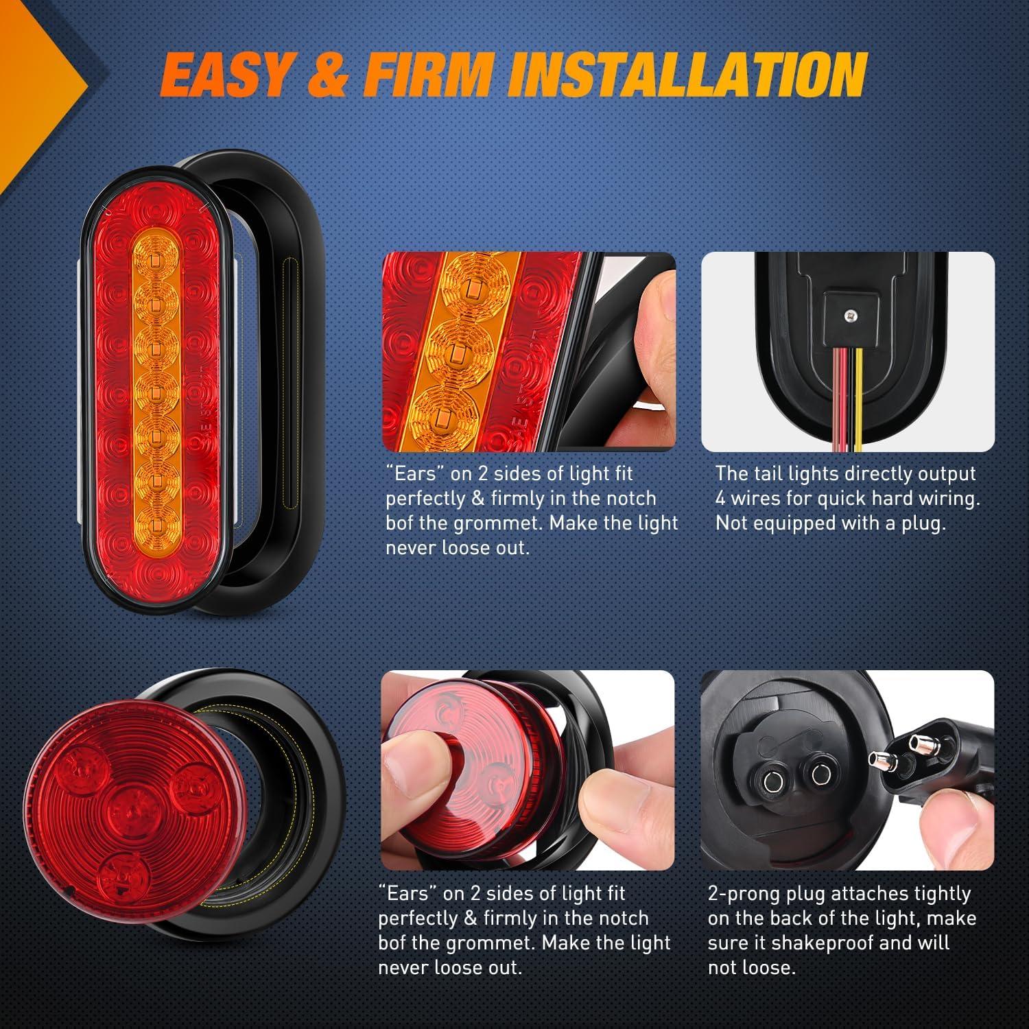 imageNilight 2PCS Steel Trailer Light Boxes Housing Kit w6Inch Oval Red LED Trailer Tail Lights 2 Inch Round Red LED Side Marker Lights wGrommet Plugs Wire connectorsRed Amber Oval Red Marker Trailer Light Box