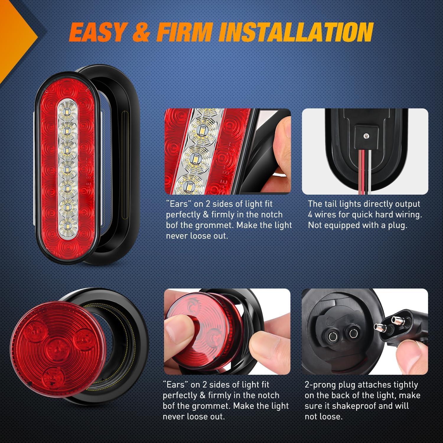 imageNilight 2PCS Steel Trailer Light Boxes Housing Kit w6Inch Oval Red LED Trailer Tail Lights 2 Inch Round Red LED Side Marker Lights wGrommet Plugs Wire connectorsRed White Oval Red Marker Trailer Light Box