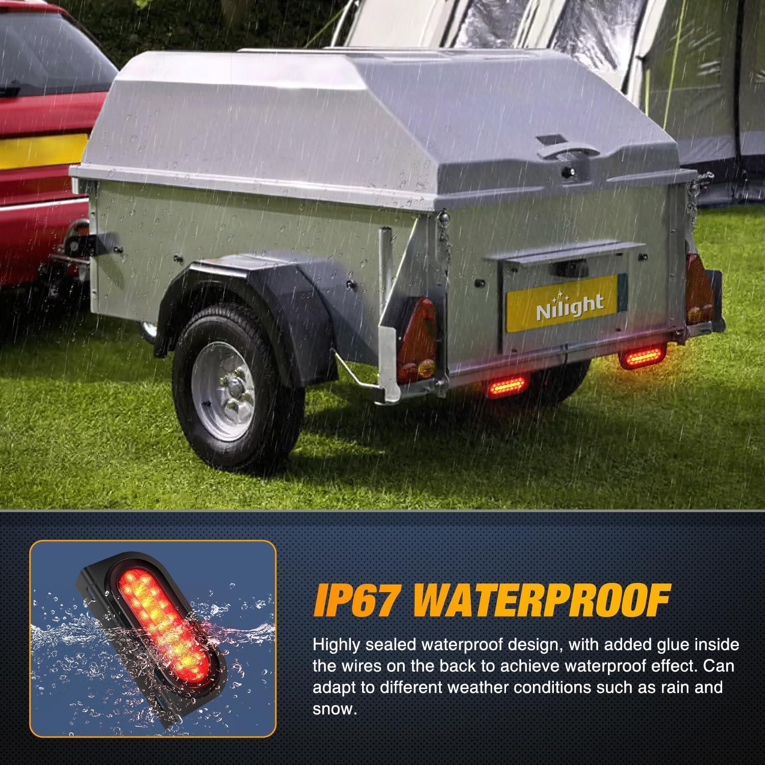 imageNilight 2PCS Trailer Tail Light Kit 40 LED Running Brake Turn Signals Reverse lights Waterproof for 1030V Truck RV UTV Camper Van Boat2Pcs 6 RedAmber Tail Lights