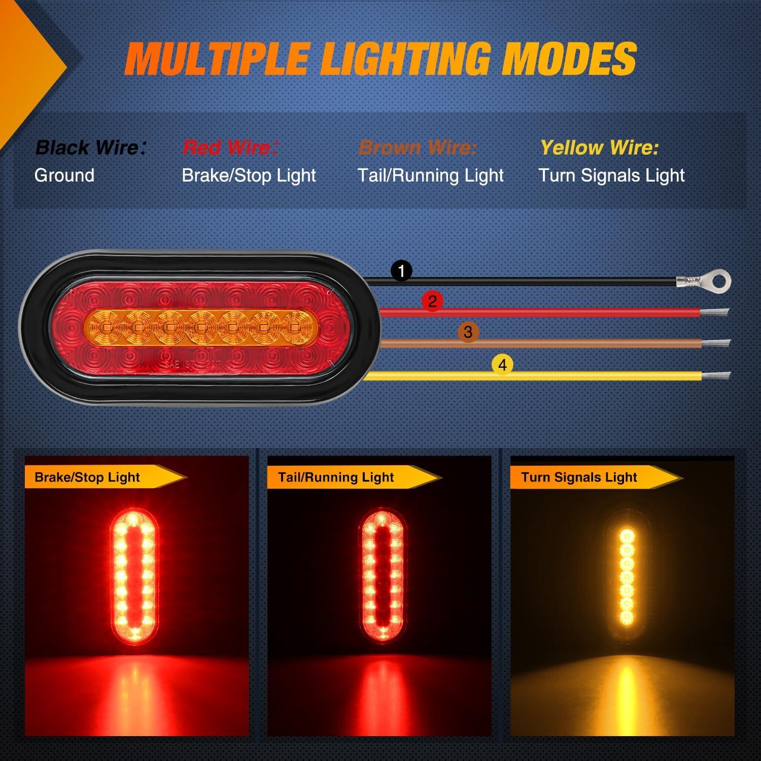 imageNilight 2PCS Trailer Tail Light Kit 40 LED Running Brake Turn Signals Reverse lights Waterproof for 1030V Truck RV UTV Camper Van Boat2Pcs 6 RedAmber Tail Lights