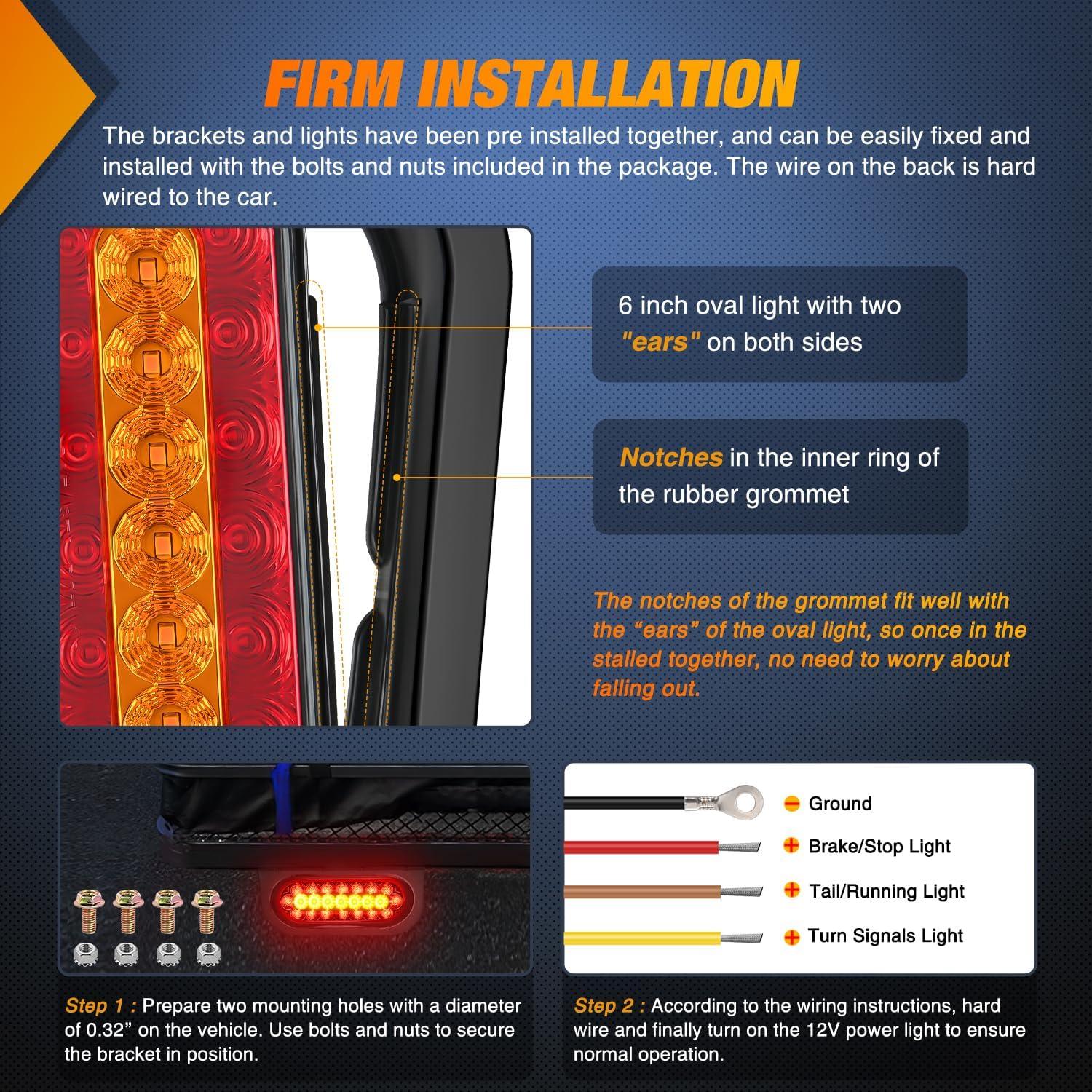 imageNilight 2PCS Trailer Tail Light Kit 40 LED Running Brake Turn Signals Reverse lights Waterproof for 1030V Truck RV UTV Camper Van Boat2Pcs 6 RedAmber Tail Lights