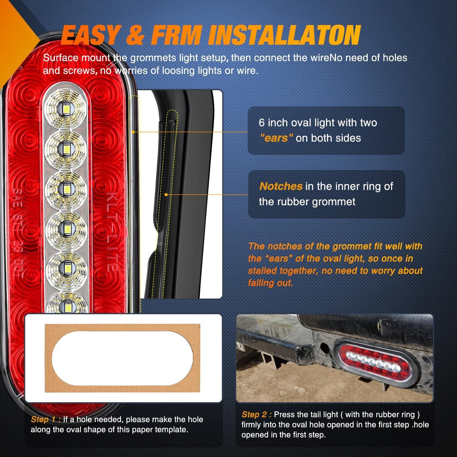 imageNilight 2PCS Trailer Tail Light Kit 40 LED Running Brake Turn Signals Reverse lights Waterproof for 1030V Truck RV UTV Camper Van Boat2Pcs 6 RedWhite Tail Lights