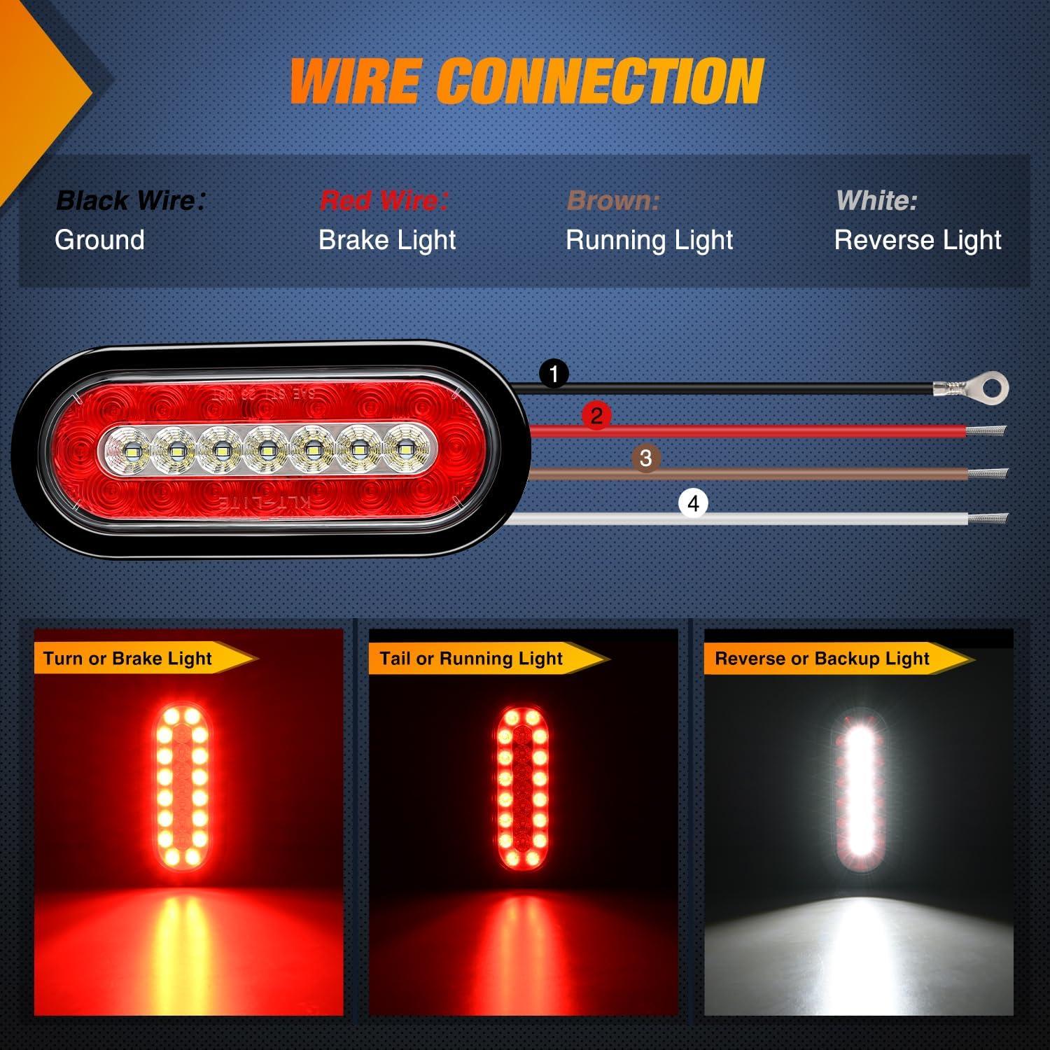 imageNilight 2PCS Trailer Tail Light Kit 40 LED Running Brake Turn Signals Reverse lights Waterproof for 1030V Truck RV UTV Camper Van Boat2Pcs 6 RedWhite Tail Lights