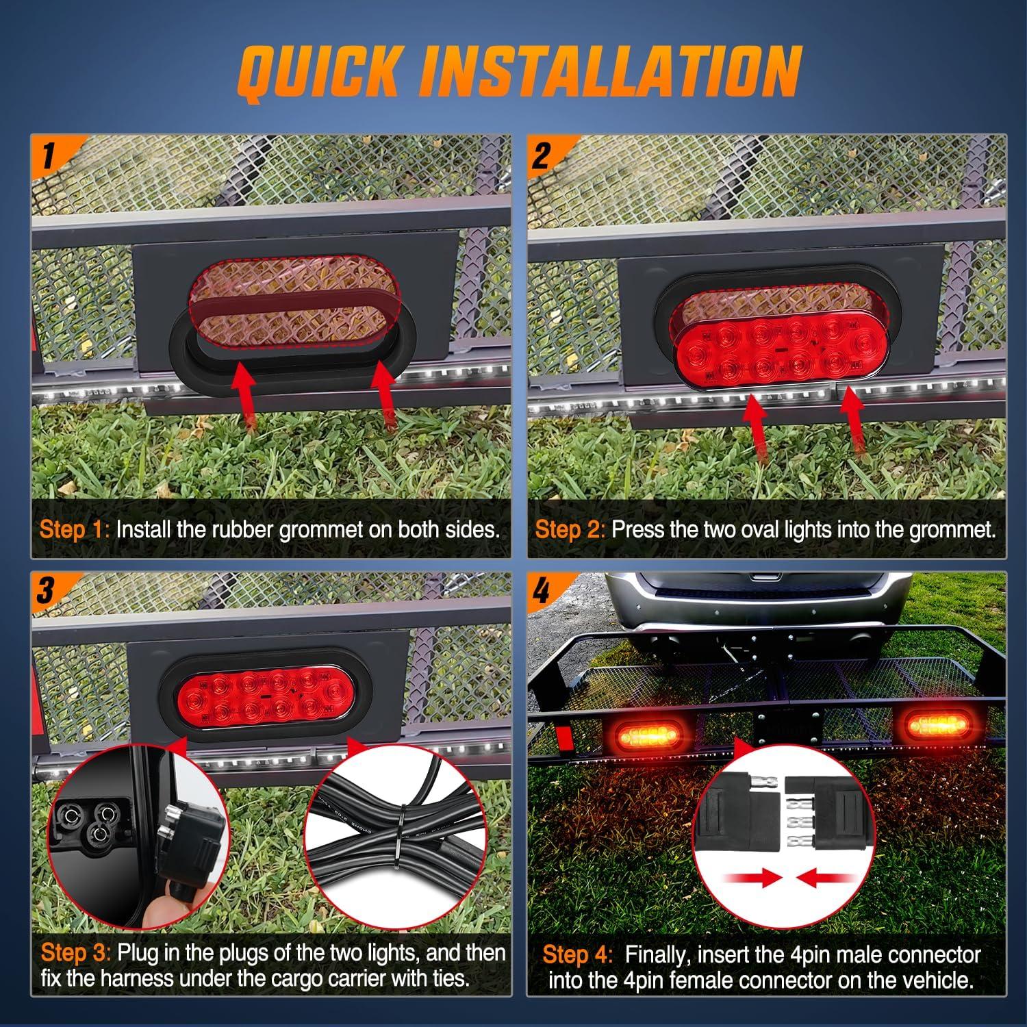 imageNilight 2PCS Trailer Tail Light Kit 40 LED Running Brake Turn Signals Reverse lights Waterproof for 1030V Truck RV UTV Camper Van Boat2Pcs 6 Trailer Lights and Wire Harness