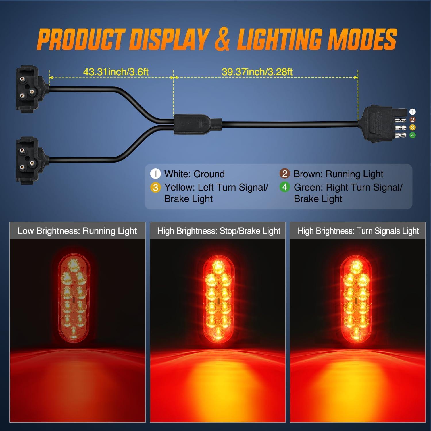 imageNilight 2PCS Trailer Tail Light Kit 40 LED Running Brake Turn Signals Reverse lights Waterproof for 1030V Truck RV UTV Camper Van Boat2Pcs 6 Trailer Lights and Wire Harness