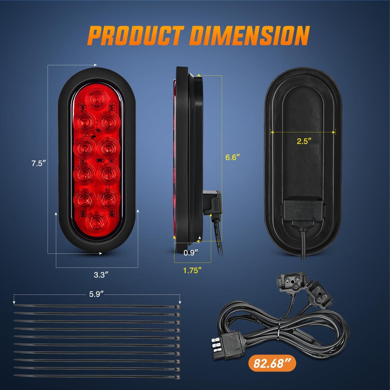 imageNilight 2PCS Trailer Tail Light Kit 40 LED Running Brake Turn Signals Reverse lights Waterproof for 1030V Truck RV UTV Camper Van Boat2Pcs 6 Trailer Lights and Wire Harness