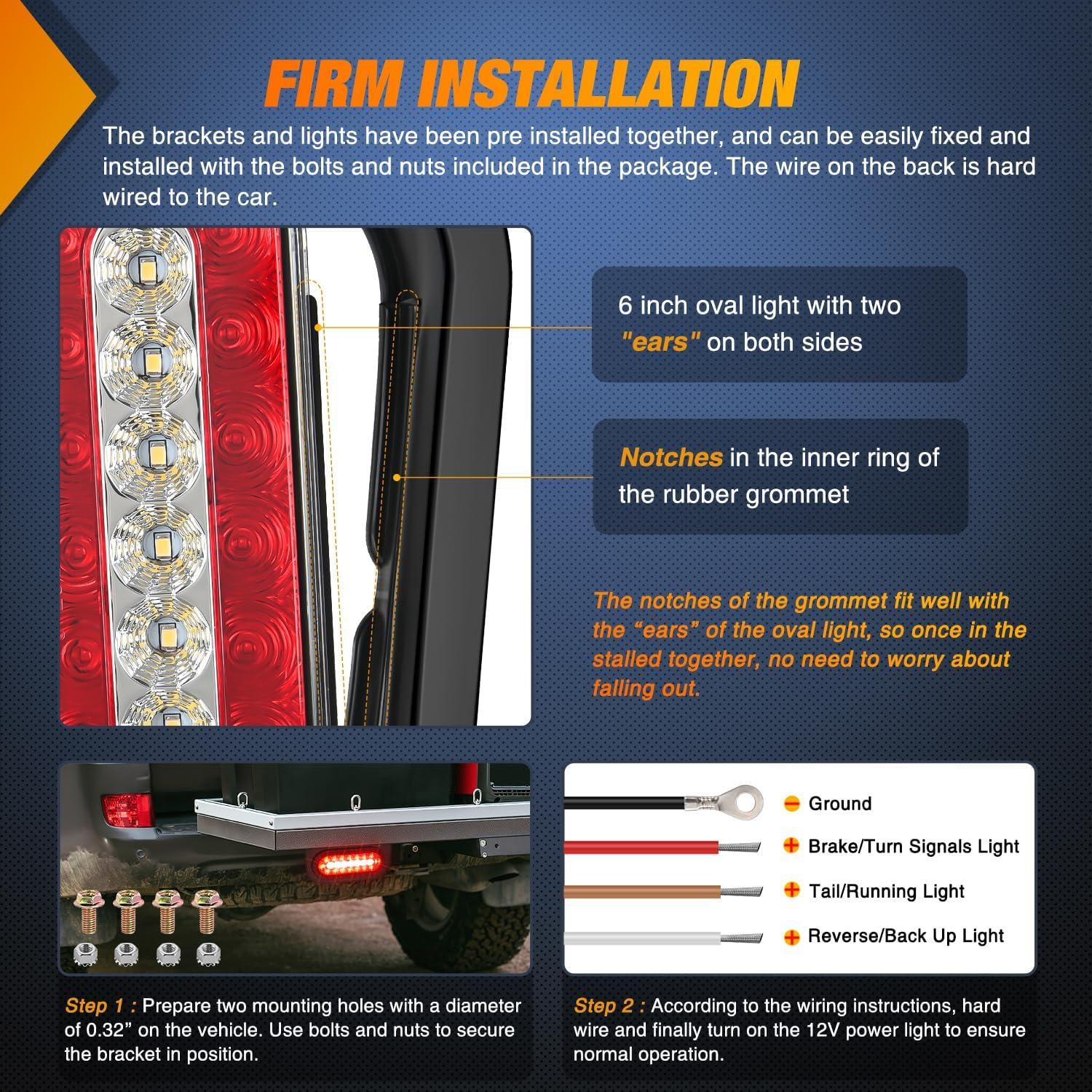 imageNilight 2PCS Trailer Tail Light Kit 40 LED Running Brake Turn Signals Reverse lights Waterproof for 1030V Truck RV UTV Camper Van Boat2Pcs RedWhite Tail LightsBrackets