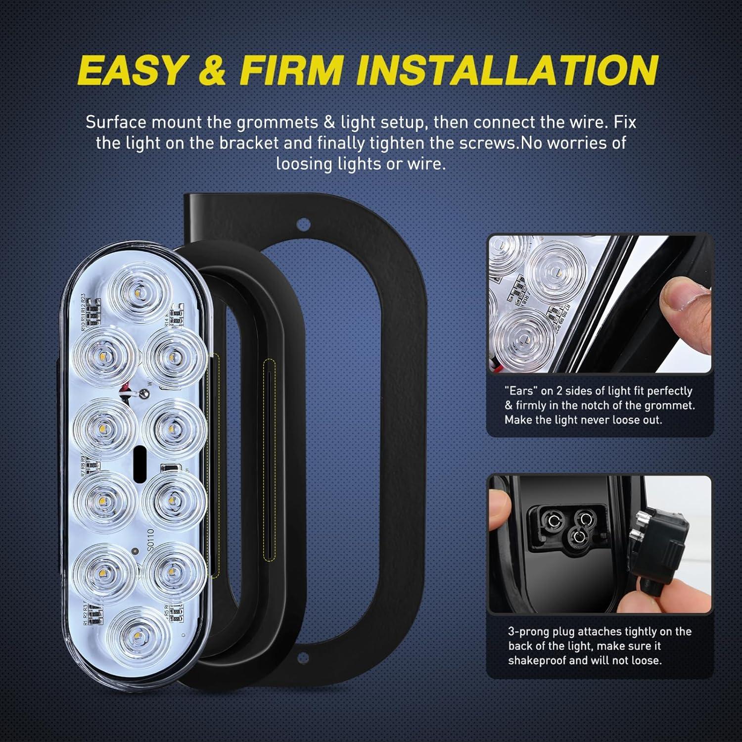 imageNilight 2PCS Trailer Tail Light Kit 40 LED Running Brake Turn Signals Reverse lights Waterproof for 1030V Truck RV UTV Camper Van Boat2Pcs White Trailer LightsBrackets