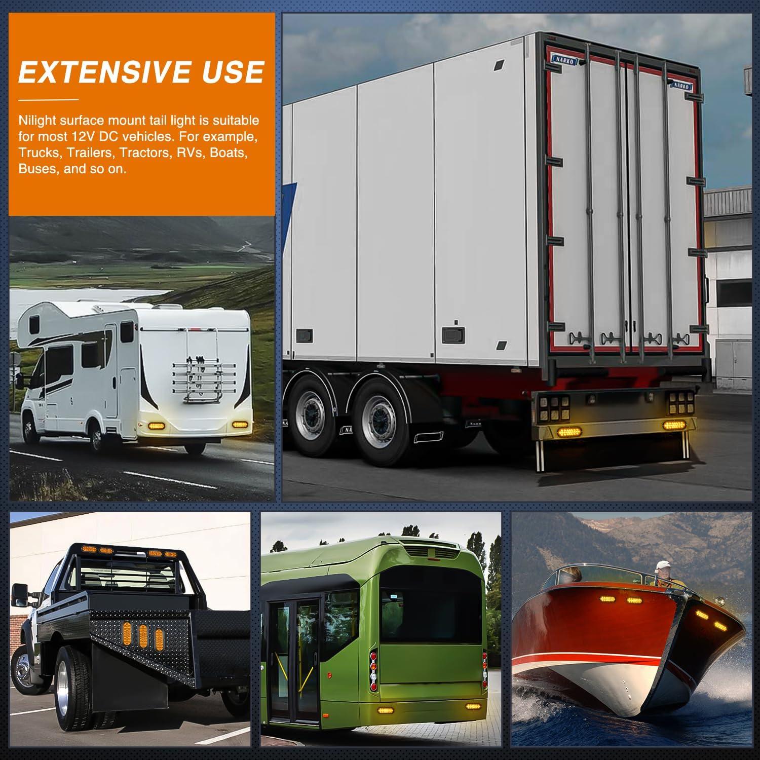 imageNilight 2PCS Trailer Tail Light Kit 40 LED Running Brake Turn Signals Reverse lights Waterproof for 1030V Truck RV UTV Camper Van BoatAmber 24LED Lights Screws 2Pcs