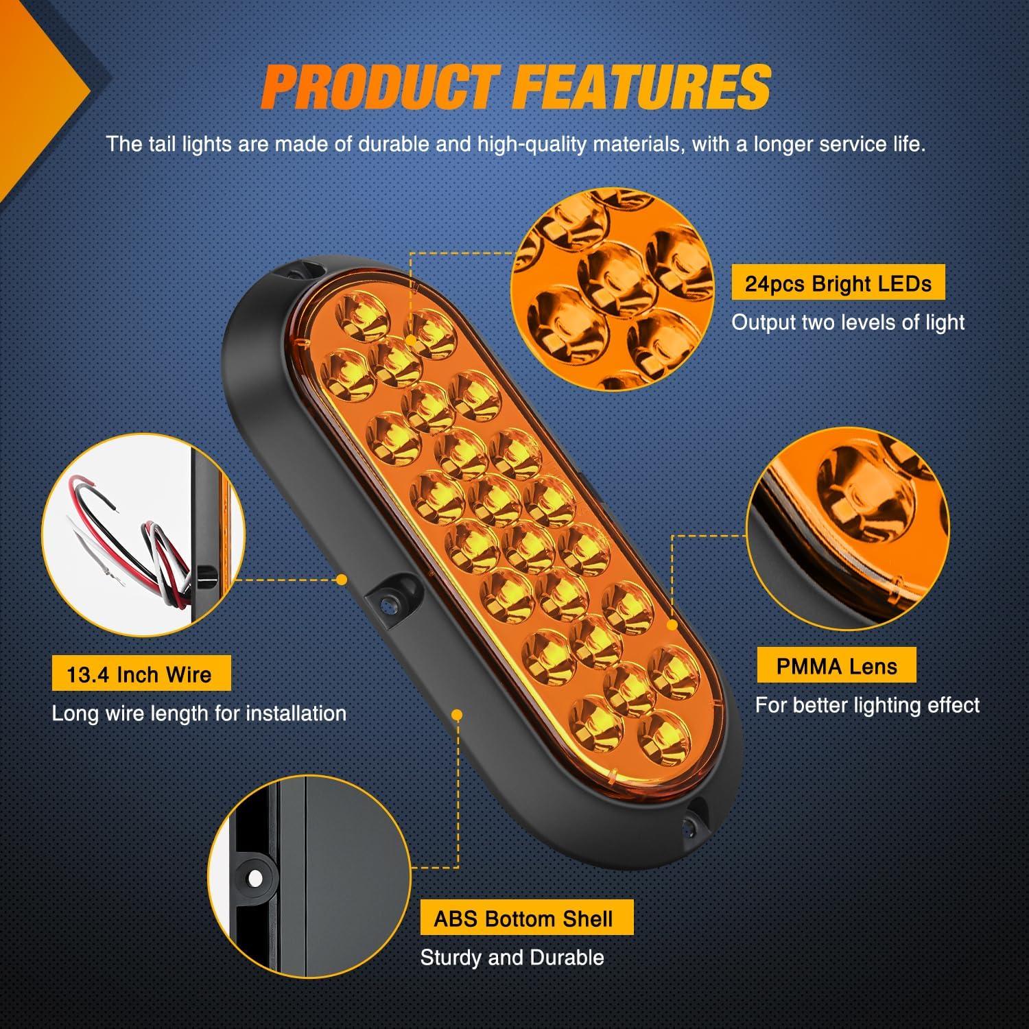 imageNilight 2PCS Trailer Tail Light Kit 40 LED Running Brake Turn Signals Reverse lights Waterproof for 1030V Truck RV UTV Camper Van BoatAmber 24LED Lights Screws 2Pcs