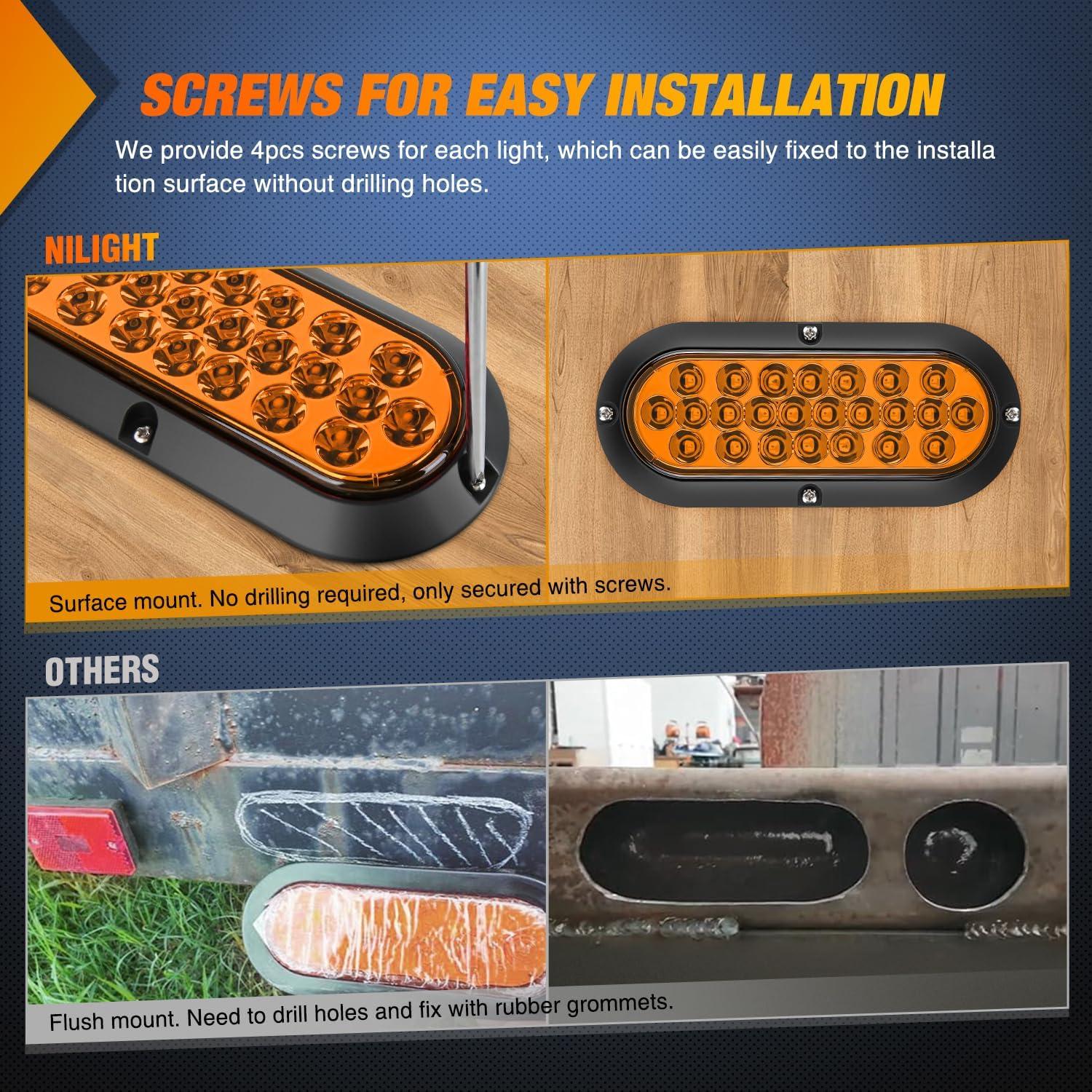 imageNilight 2PCS Trailer Tail Light Kit 40 LED Running Brake Turn Signals Reverse lights Waterproof for 1030V Truck RV UTV Camper Van BoatAmber 24LED Lights Screws 2Pcs