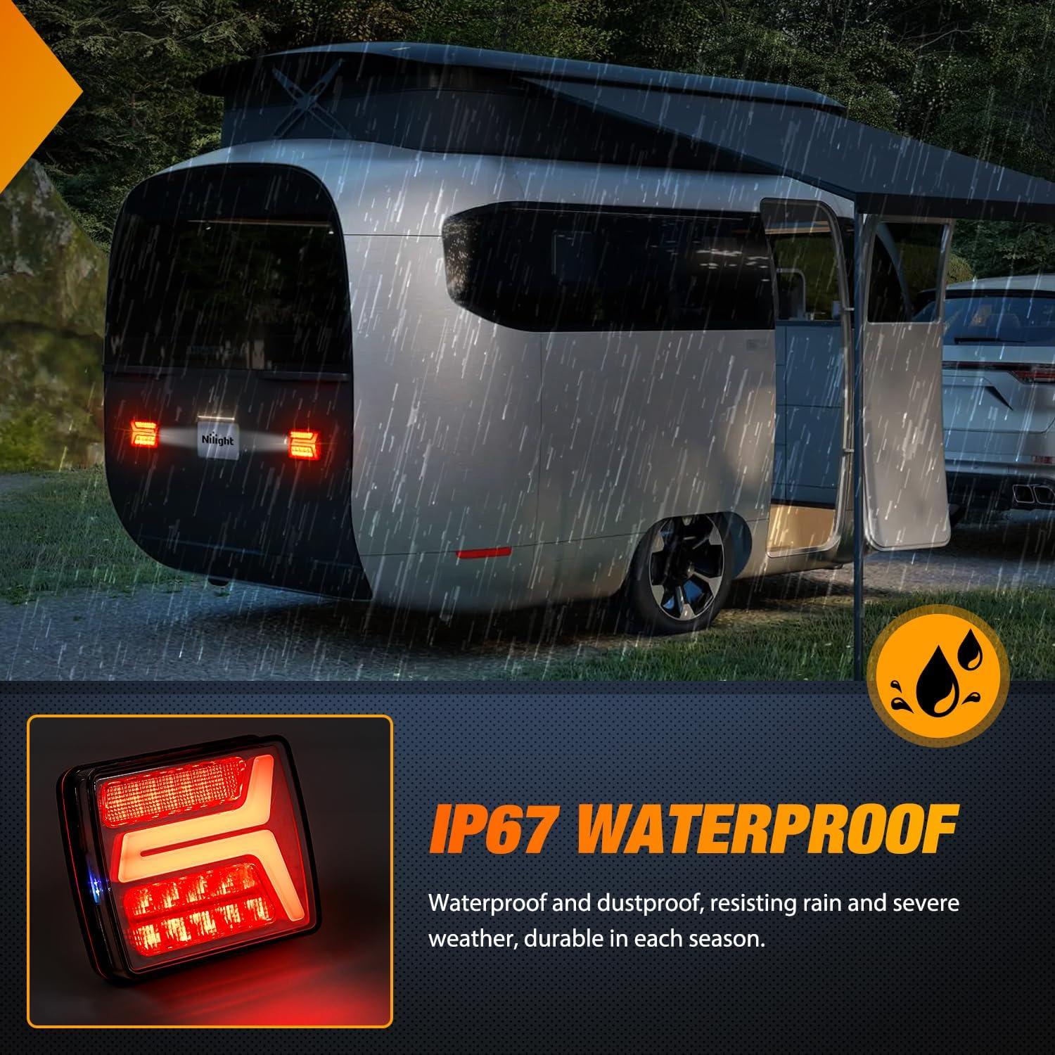 imageNilight 2PCS Trailer Tail Light Kit 40 LED Running Brake Turn Signals Reverse lights Waterproof for 1030V Truck RV UTV Camper Van BoatMagnetic Trailer Lights