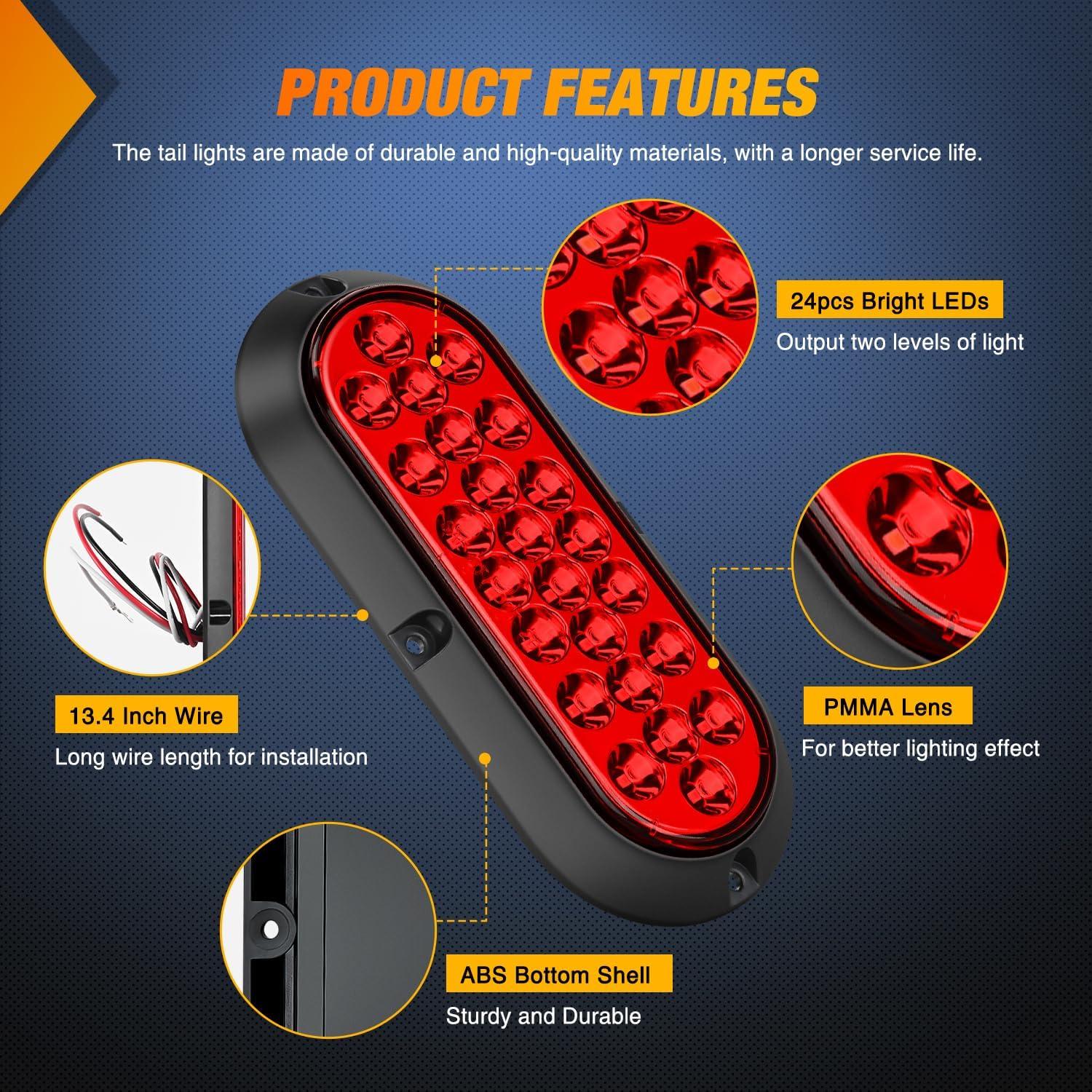imageNilight 2PCS Trailer Tail Light Kit 40 LED Running Brake Turn Signals Reverse lights Waterproof for 1030V Truck RV UTV Camper Van BoatRed 24LED Lights Screws 2Pcs