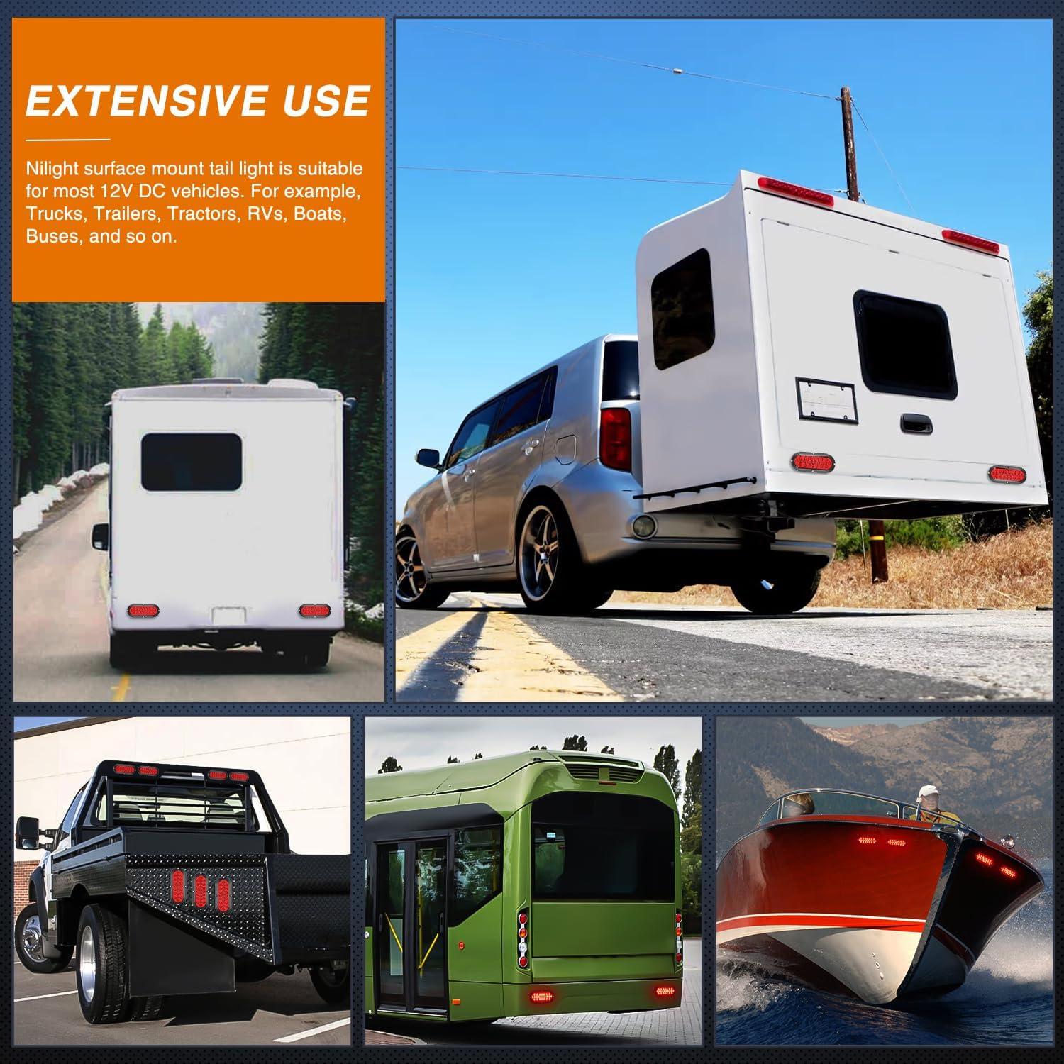 imageNilight 2PCS Trailer Tail Light Kit 40 LED Running Brake Turn Signals Reverse lights Waterproof for 1030V Truck RV UTV Camper Van BoatRed 24LED Lights Screws 2Pcs