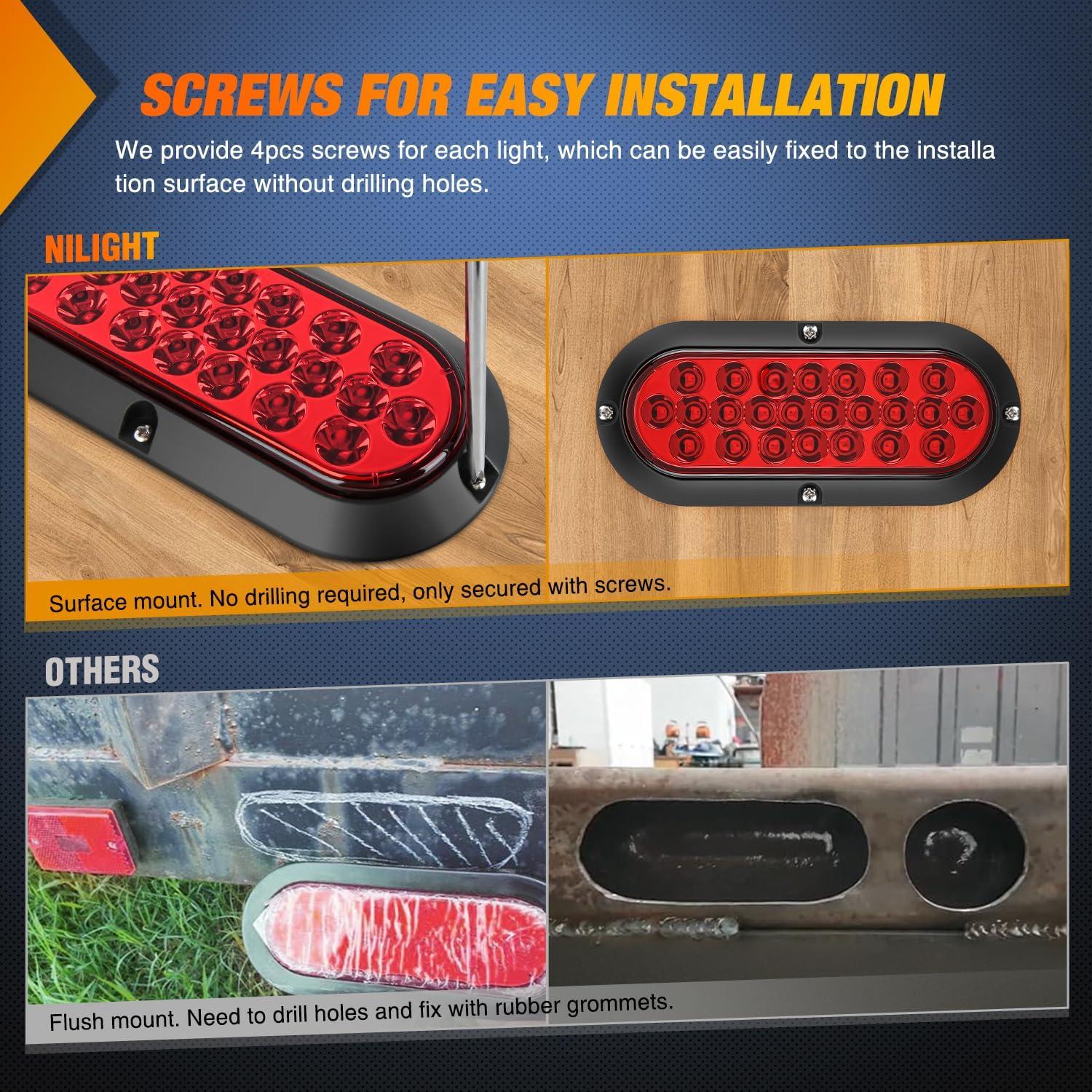 imageNilight 2PCS Trailer Tail Light Kit 40 LED Running Brake Turn Signals Reverse lights Waterproof for 1030V Truck RV UTV Camper Van BoatRed 24LED Lights Screws 2Pcs