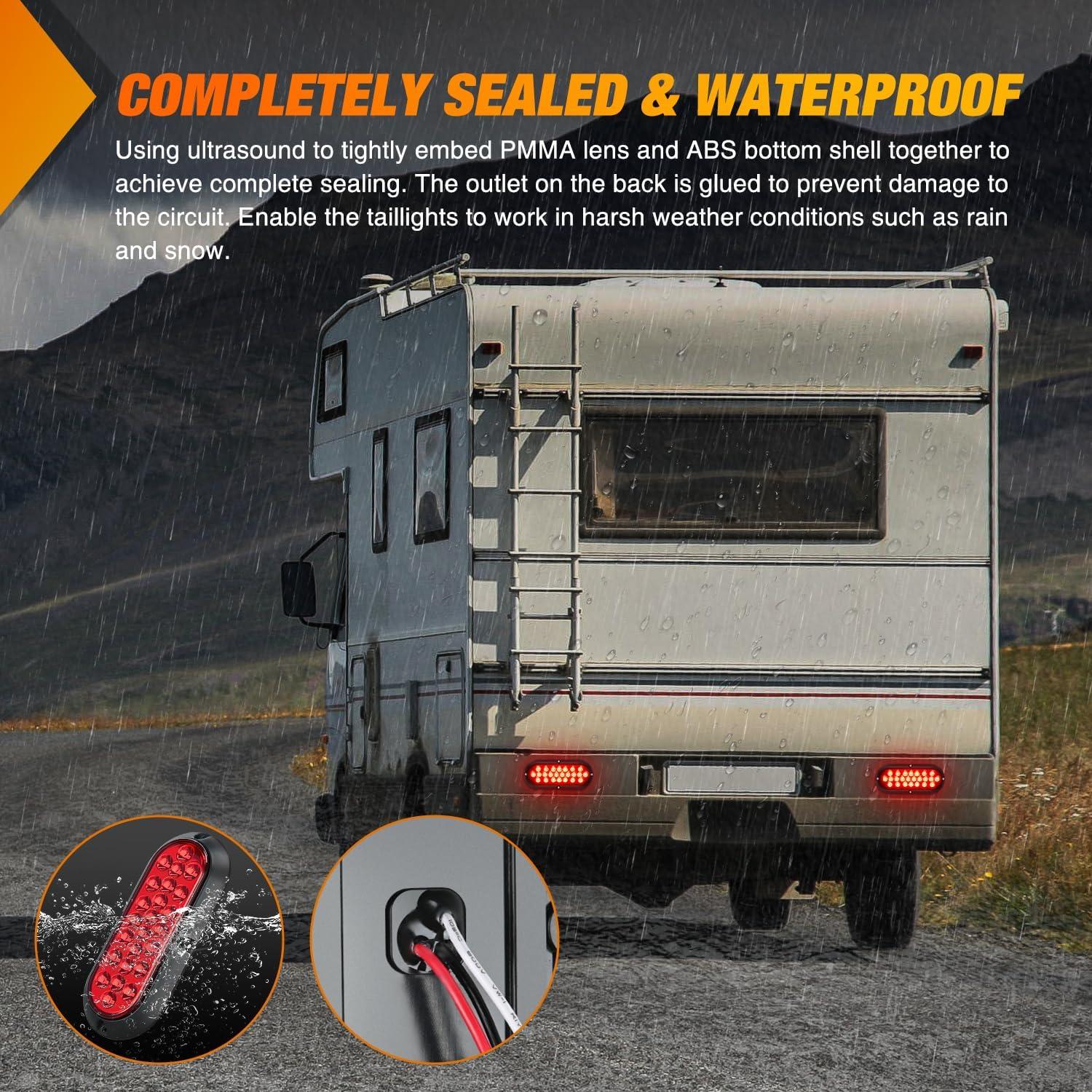 imageNilight 2PCS Trailer Tail Light Kit 40 LED Running Brake Turn Signals Reverse lights Waterproof for 1030V Truck RV UTV Camper Van BoatRed 24LED Lights Screws 2Pcs